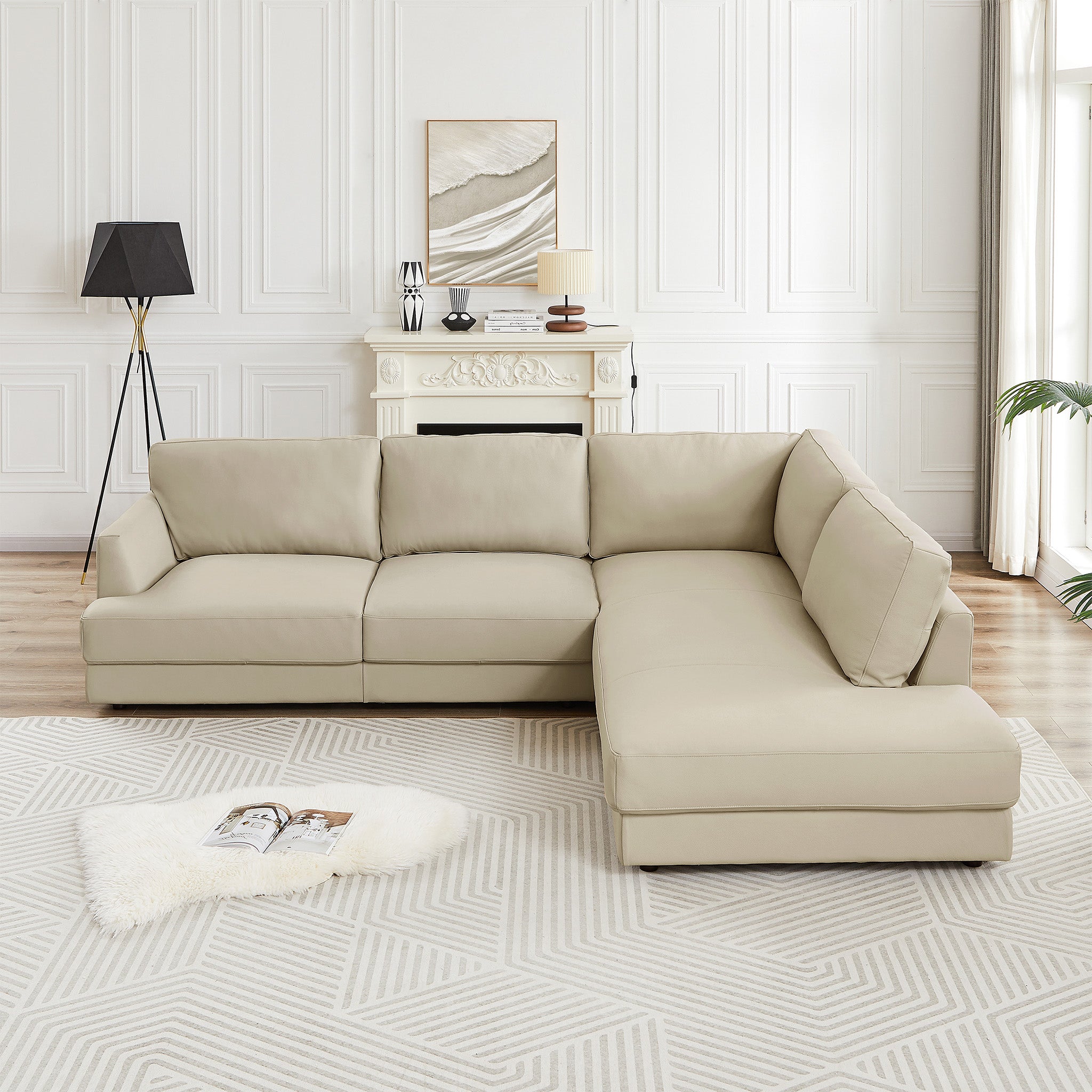 Glendale Cream Leather Sectional Right - MidinMod