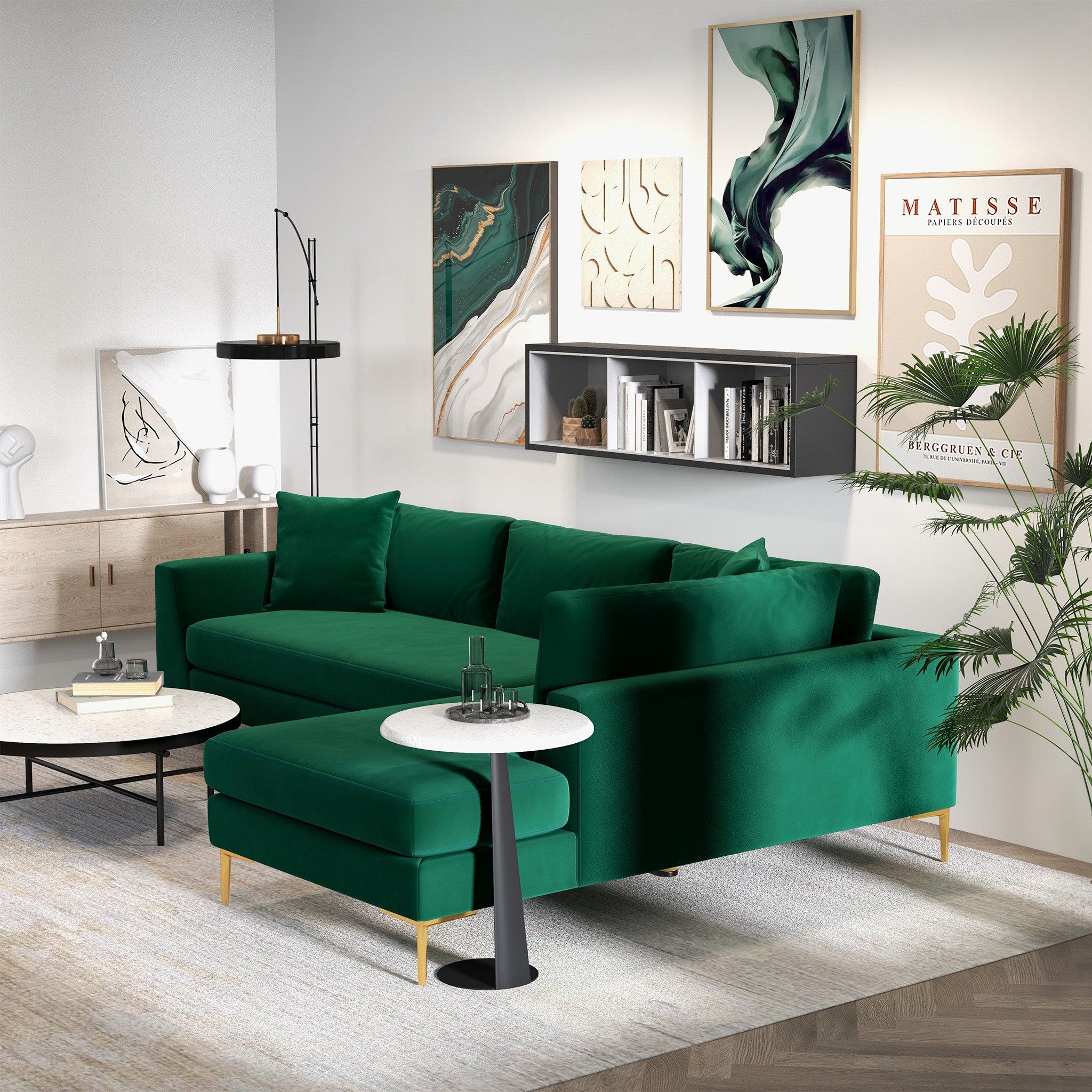 Milo Green Fabric Sectional Sofa Left Chaise - MidinMod