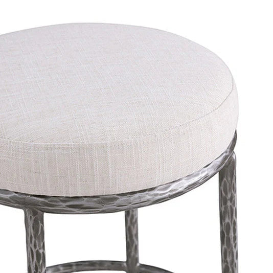 Rilva Contemporary Gunmetal 26.5-Inch Backless Round Counter Height Stool with Linen White Fabric
