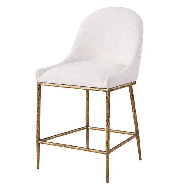 Rilva Matte Gold and White Counter Height Stool | Contemporary Metal Bar Stool | MidinMod