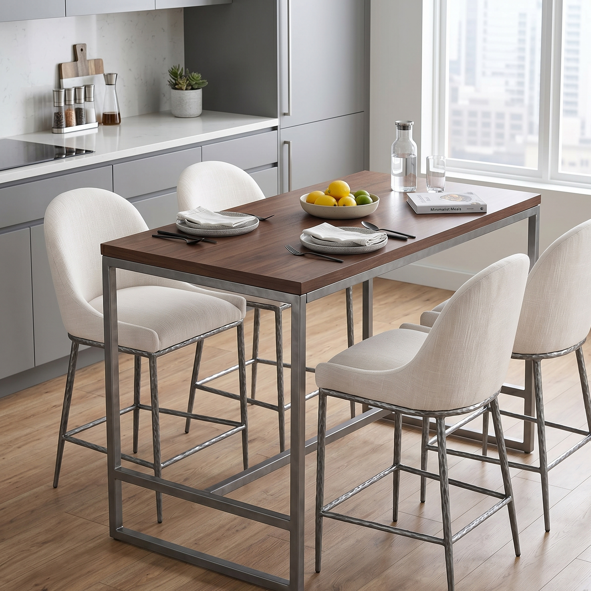 Rilva White and Gunmetal Counter Height Stool | Contemporary Metal Bar Stool | MidinMod