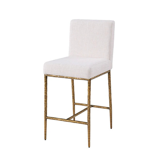 Rilva White and Matte Gold Counter Height Stool | Contemporary Metal Bar Stool | MidinMod