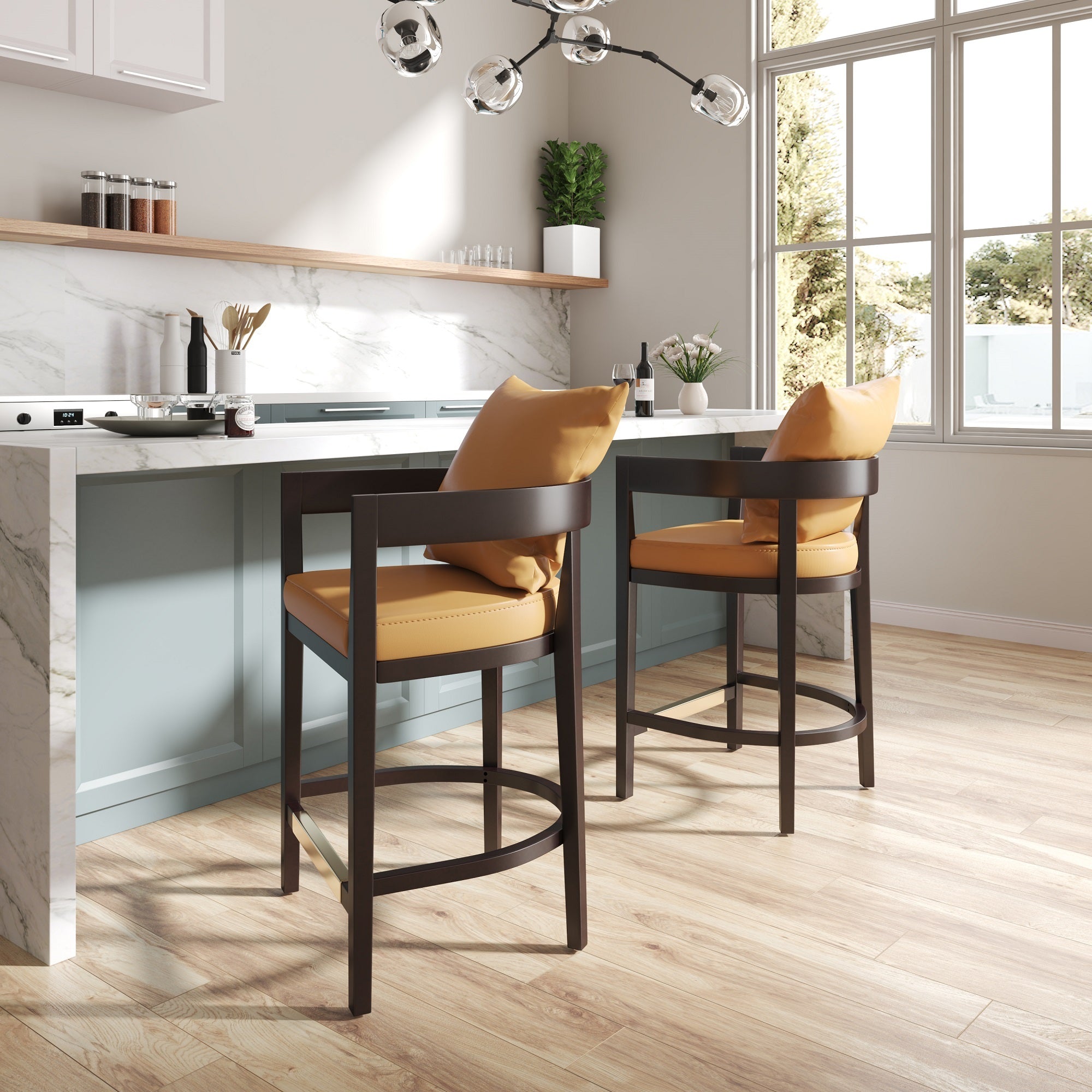 Ritz Camel Counter Stool | Modern Vegan Leather Upholstered Seating | MidinMod