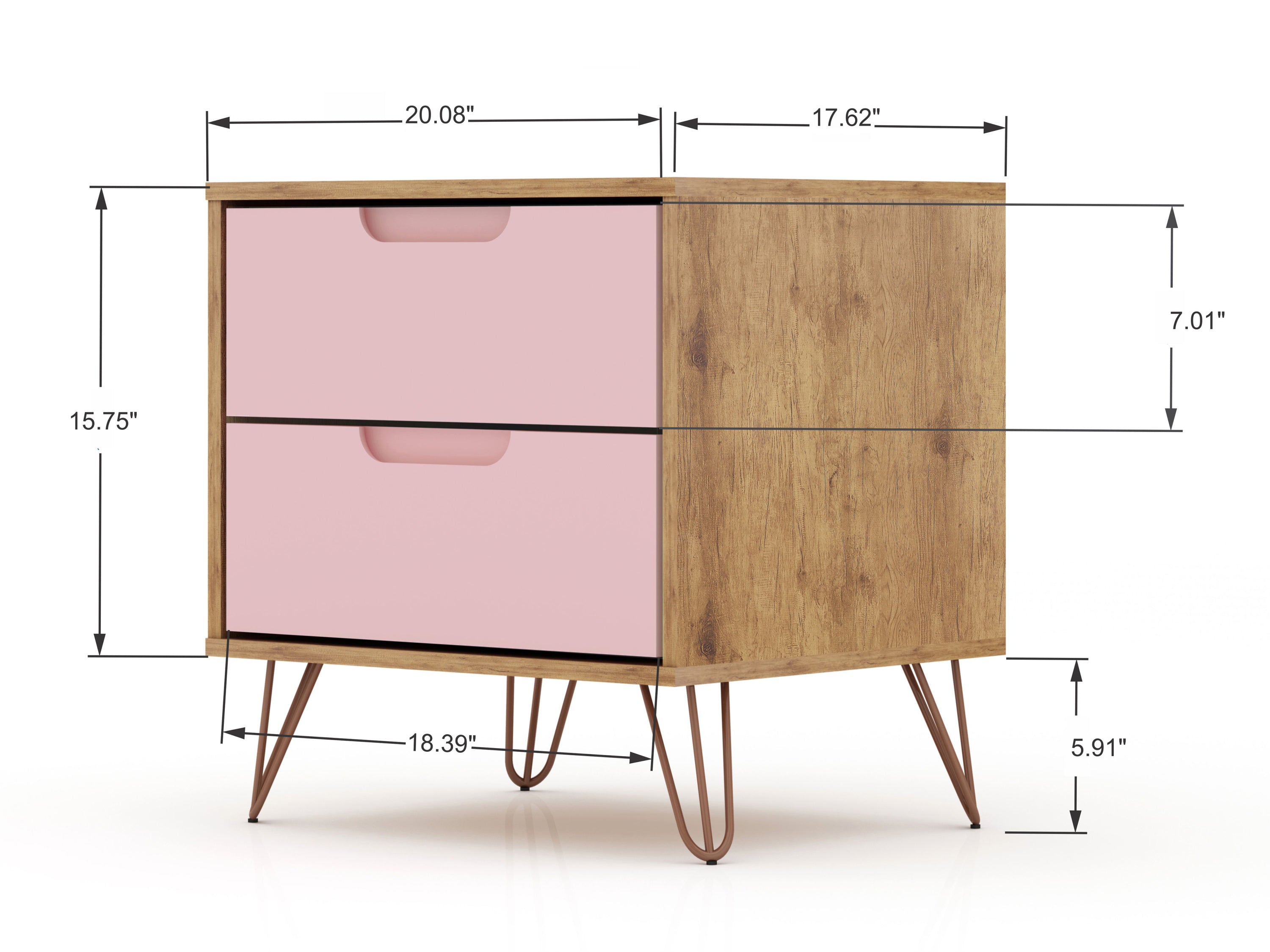 Rockefeller Nightstand 2.0 in Nature and Rose Pink | Modern Mid-Century Bedside Table | MidinMod