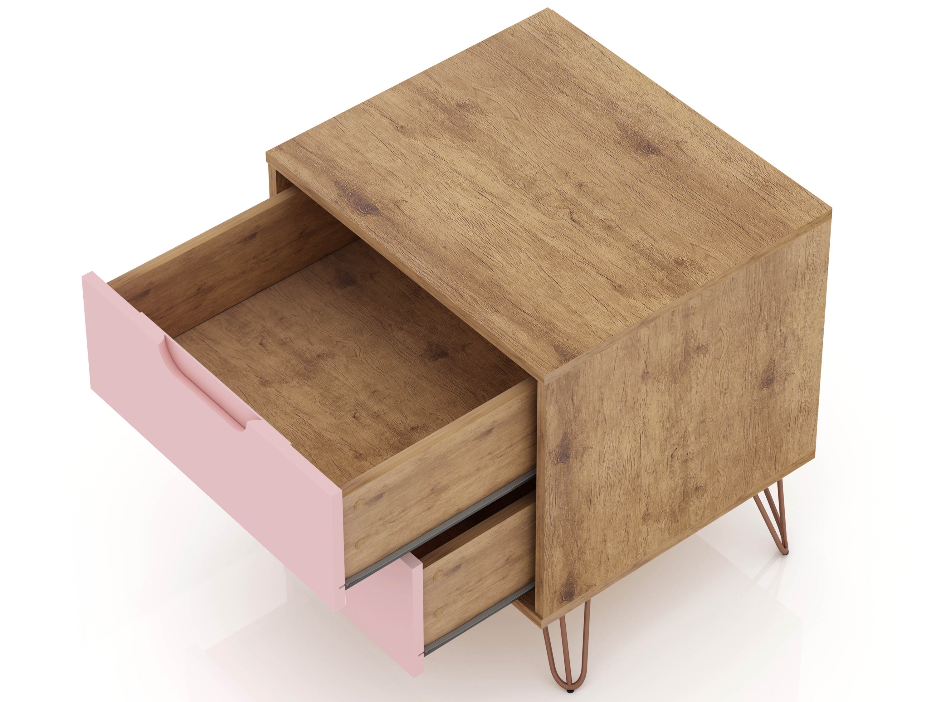 Rockefeller Nightstand 2.0 in Nature and Rose Pink | Modern Mid-Century Bedside Table | MidinMod
