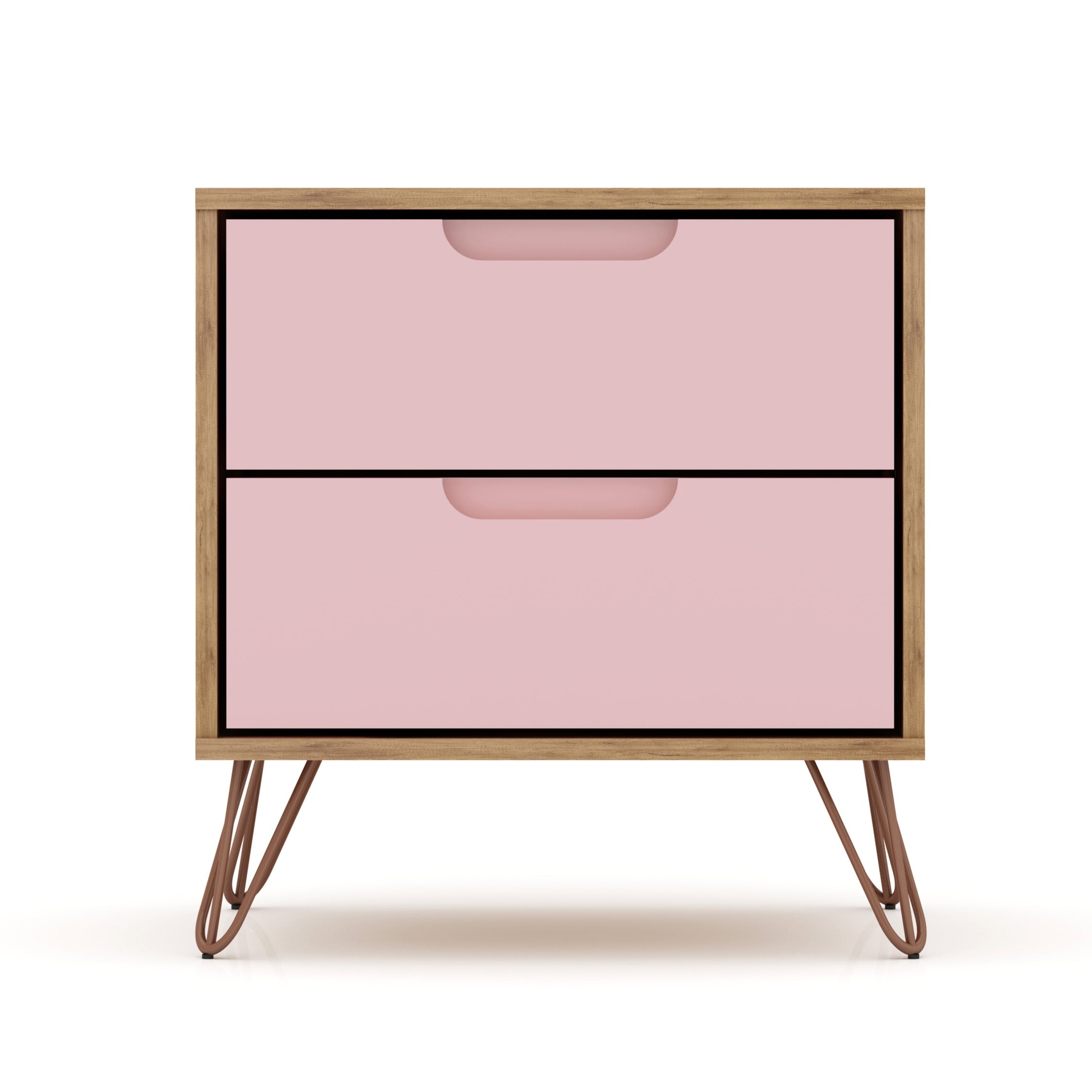 Rockefeller Nightstand 2.0 in Nature and Rose Pink | Modern Mid-Century Bedside Table | MidinMod