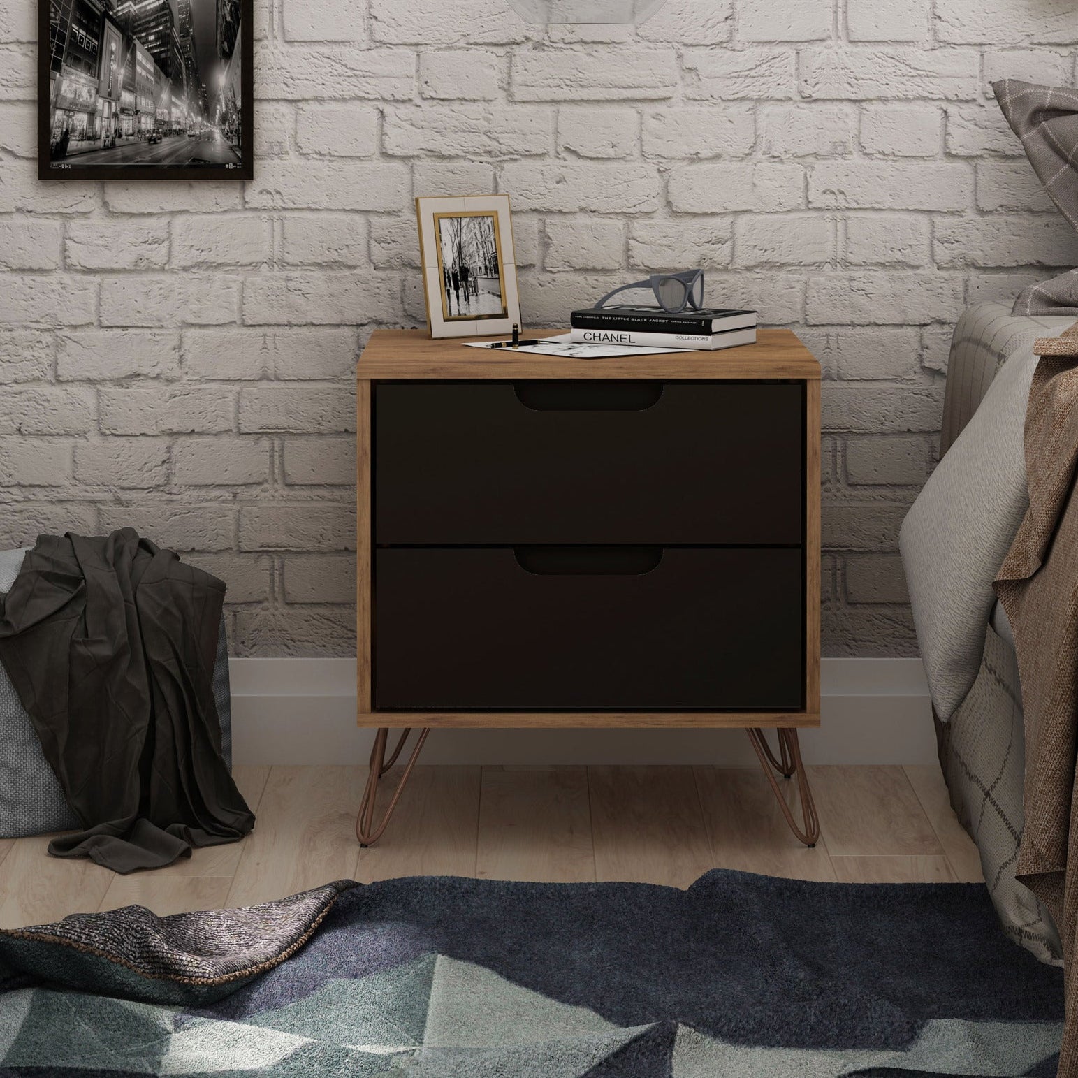 Rockefeller 2.0 Nature & Textured Grey Nightstand | Modern Bedside Storage | MidinMod