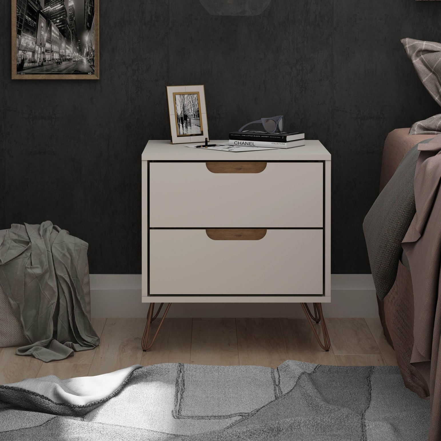 Rockefeller 2.0 Nightstand in Off-White | Modern Bedside Storage Table | MidinMod