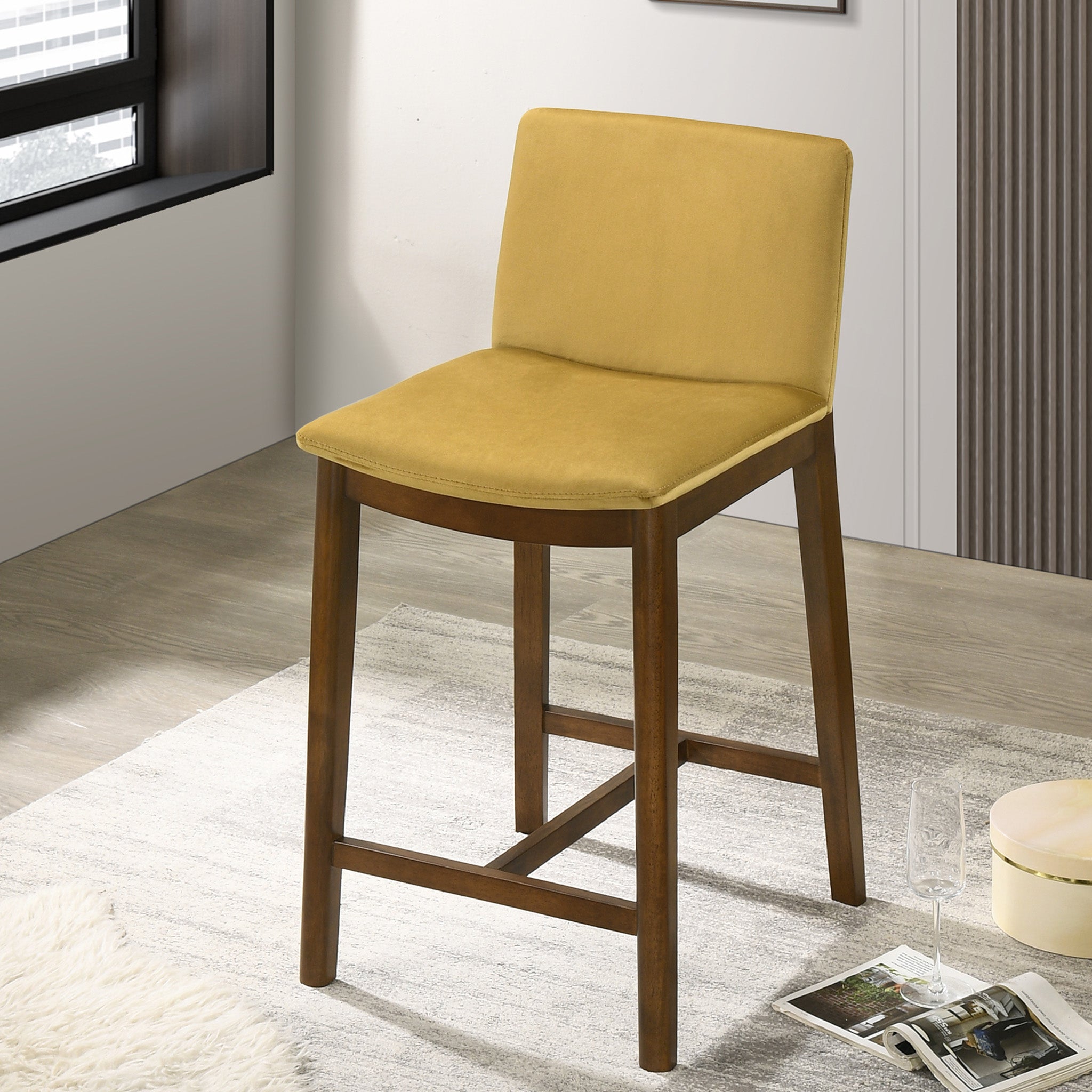 Sheldon Dark Yellow Velvet Counter Chair - MidinMod