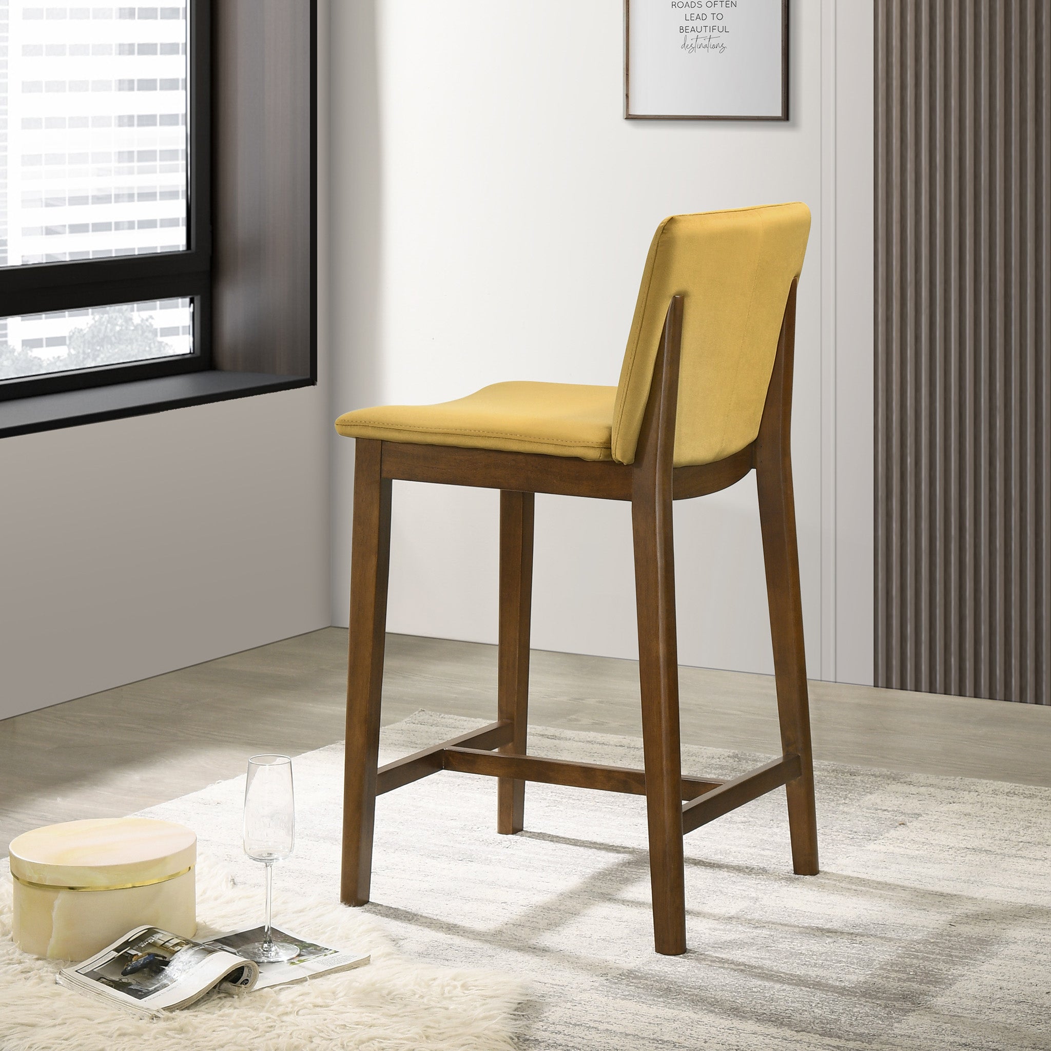 Sheldon Dark Yellow Velvet Counter Chair - MidinMod