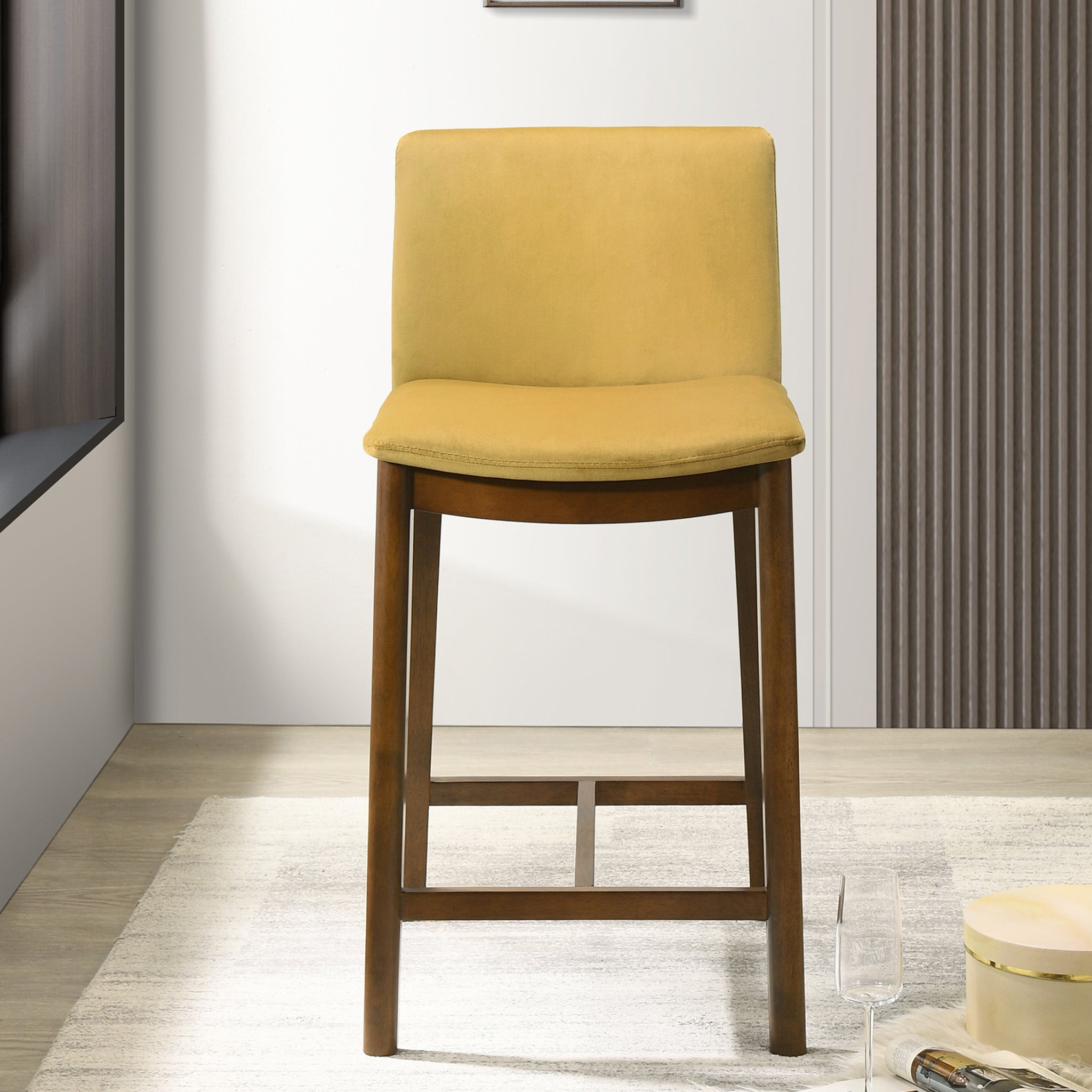 Sheldon Dark Yellow Velvet Counter Chair - MidinMod