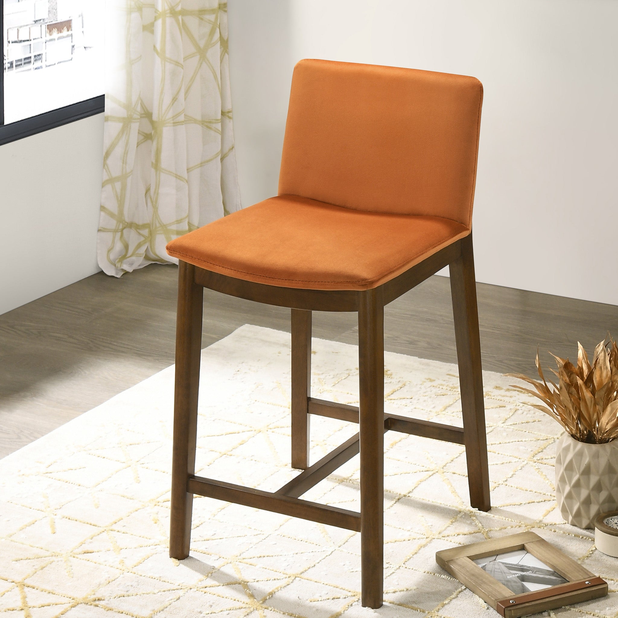 Sheldon Burnt Orange Velvet Counter Chair - MidinMod