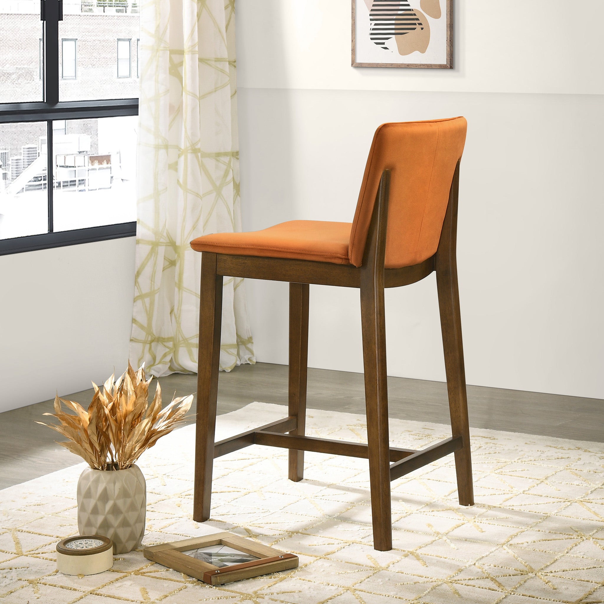 Sheldon Burnt Orange Velvet Counter Chair - MidinMod