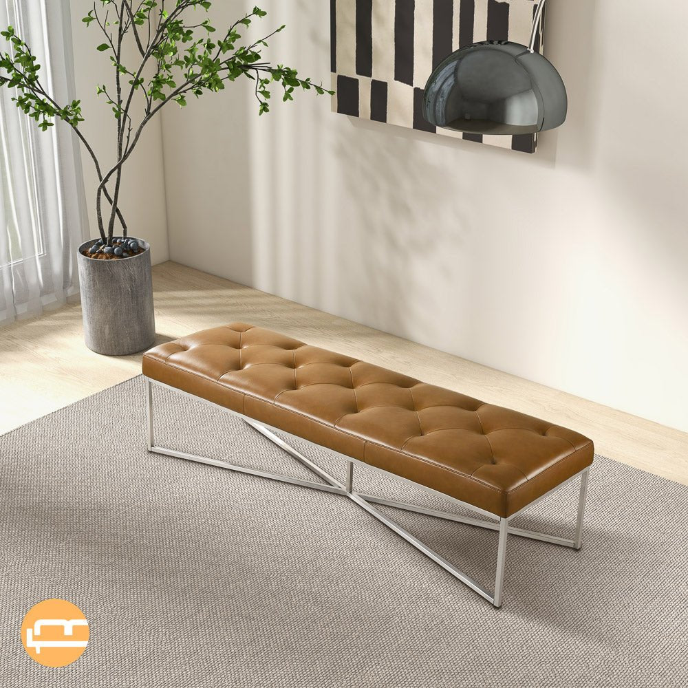 Salado Tan Leather Bench - MidinMod