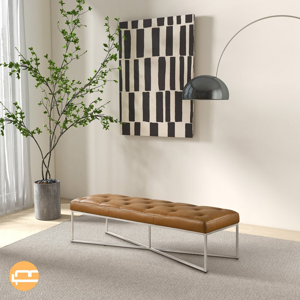 Salado Tan Leather Bench - MidinMod