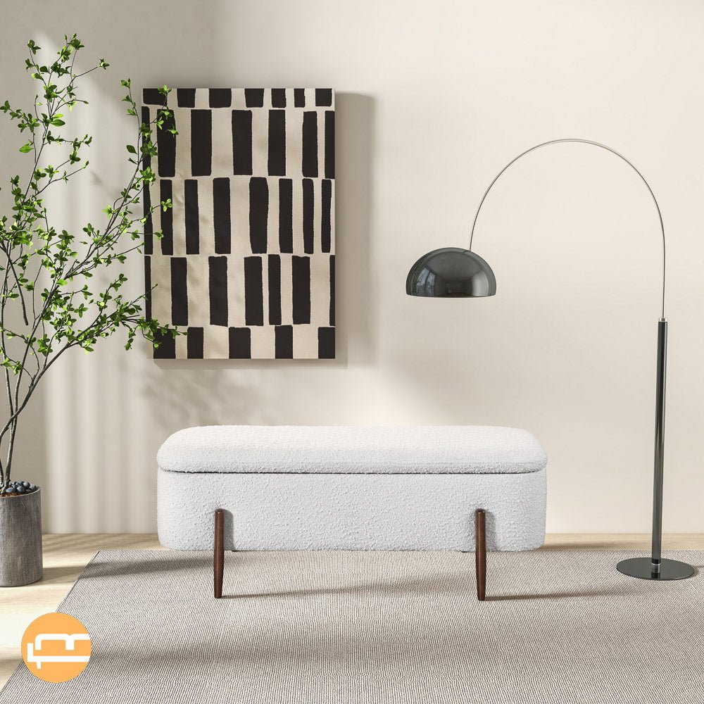 Sasha Ivory Boucle Storage Bench - MidinMod