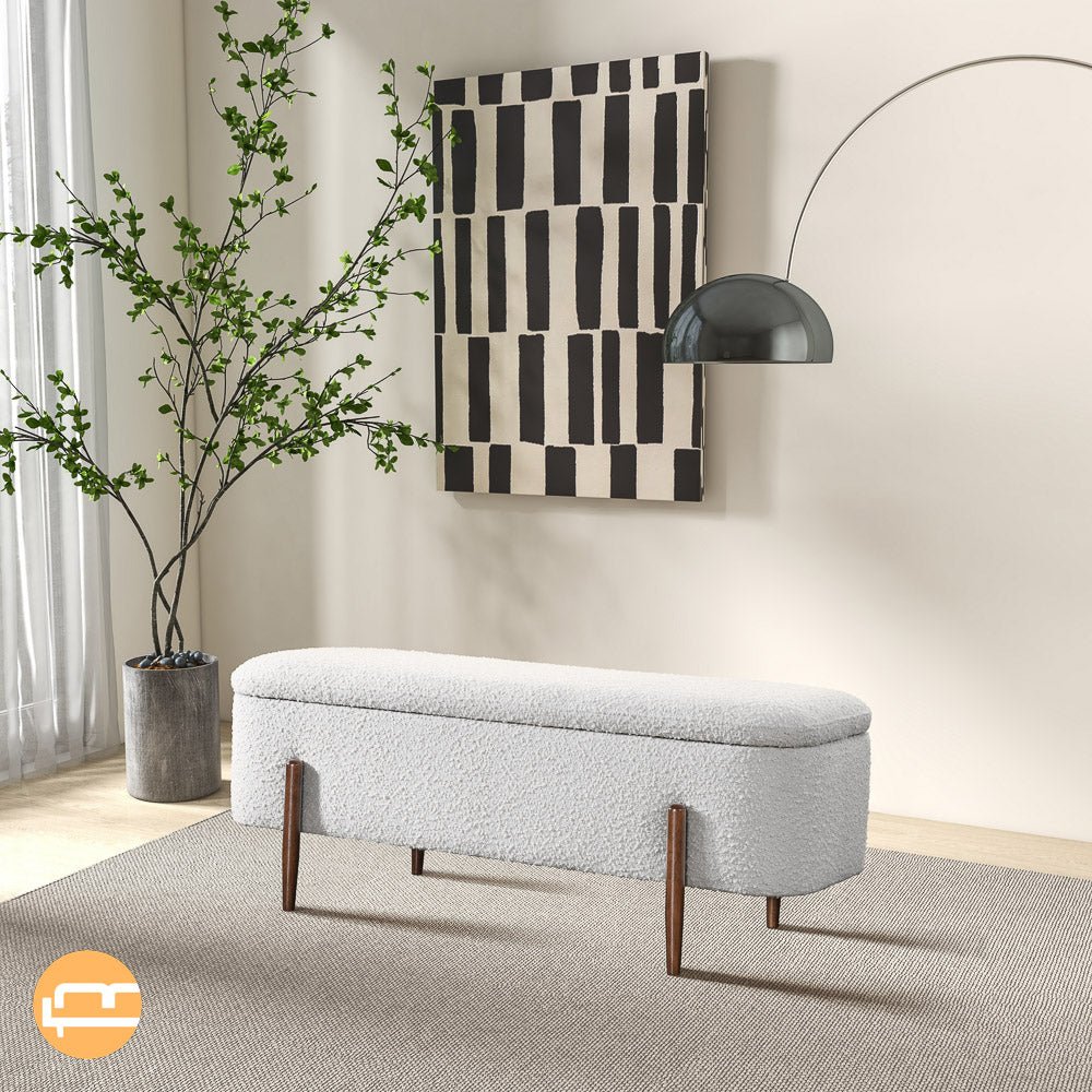 Sasha Ivory Boucle Storage Bench - MidinMod