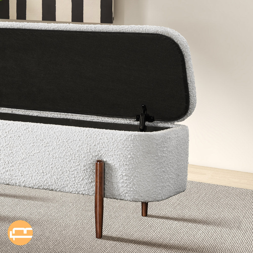 Sasha Ivory Boucle Storage Bench - MidinMod