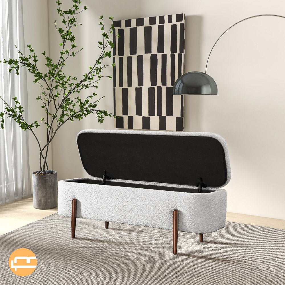 Sasha Ivory Boucle Storage Bench - MidinMod