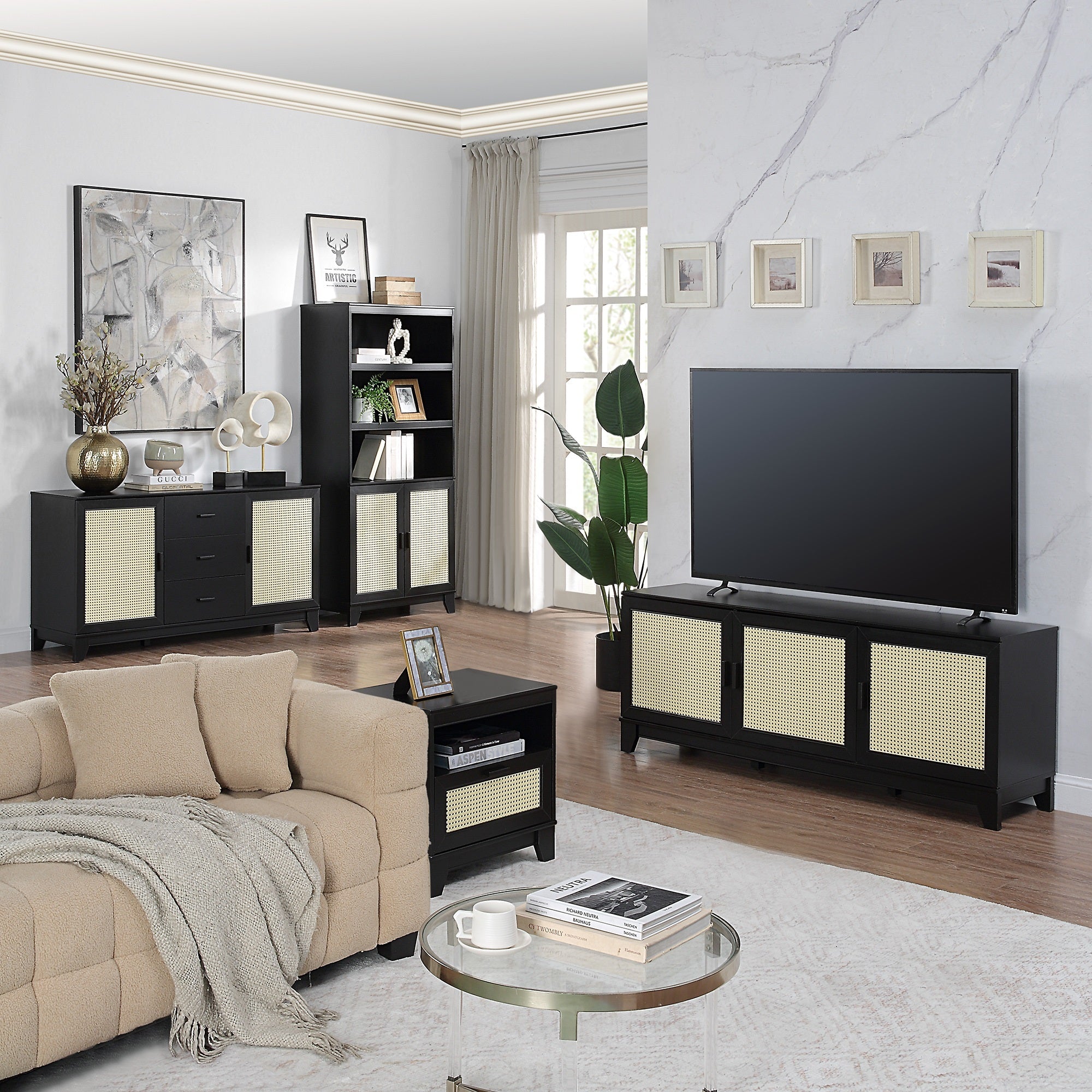 Sheridan Modern Black Solid Wood TV Stand | Streamlined Media Console | MidinMod