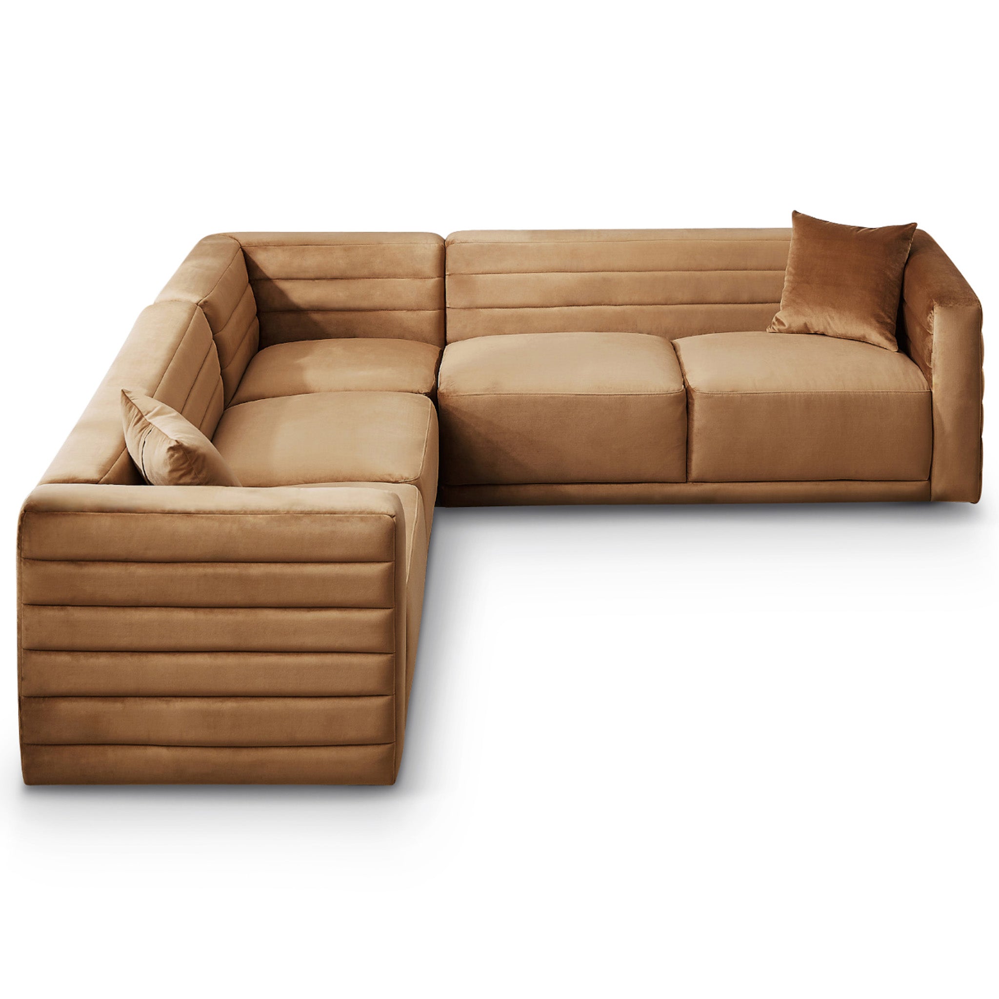 Soho Cognac Velvet Corner Sofa - MidinMod