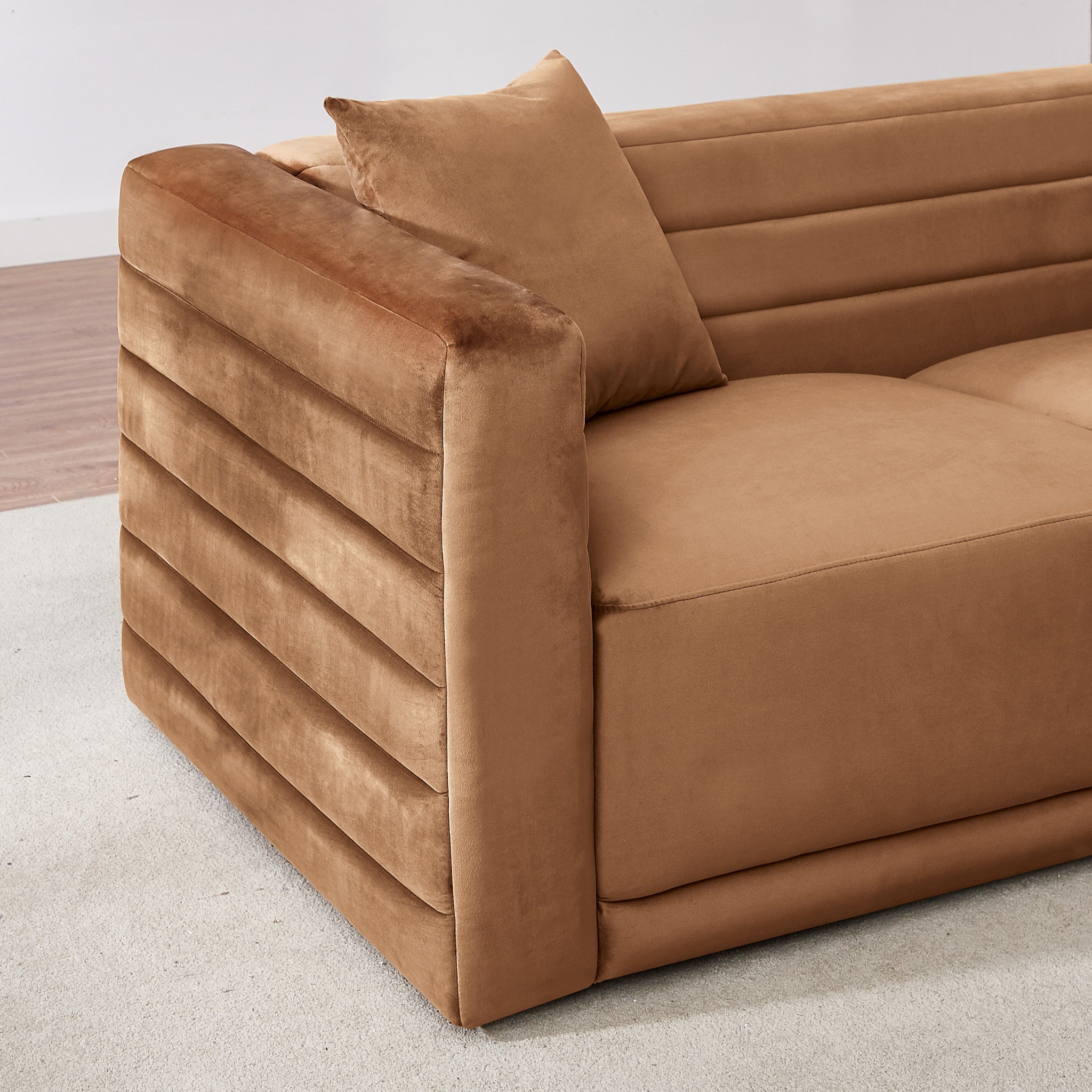 Soho Cognac Velvet Corner Sofa - MidinMod