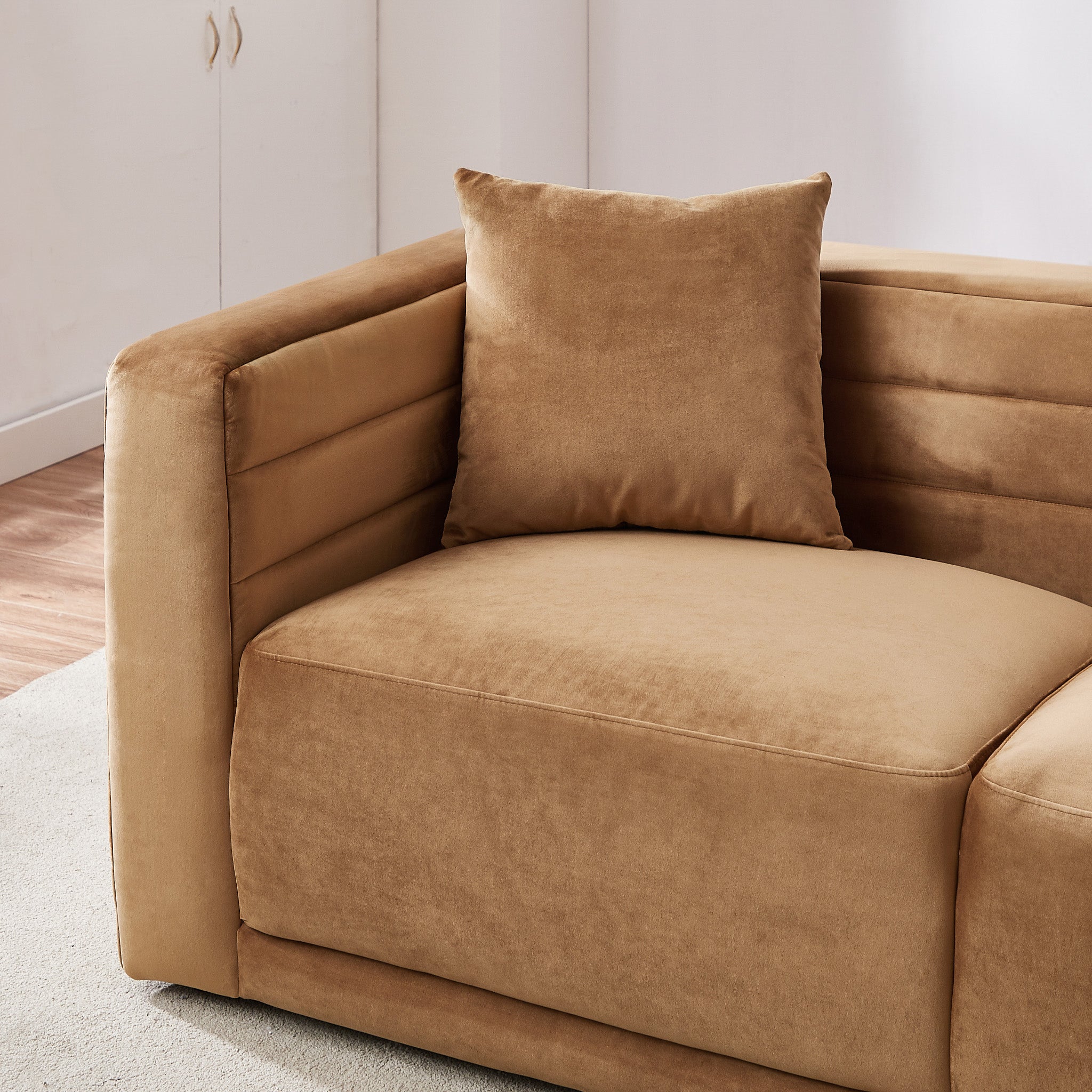 Soho Cognac Velvet Corner Sofa - MidinMod