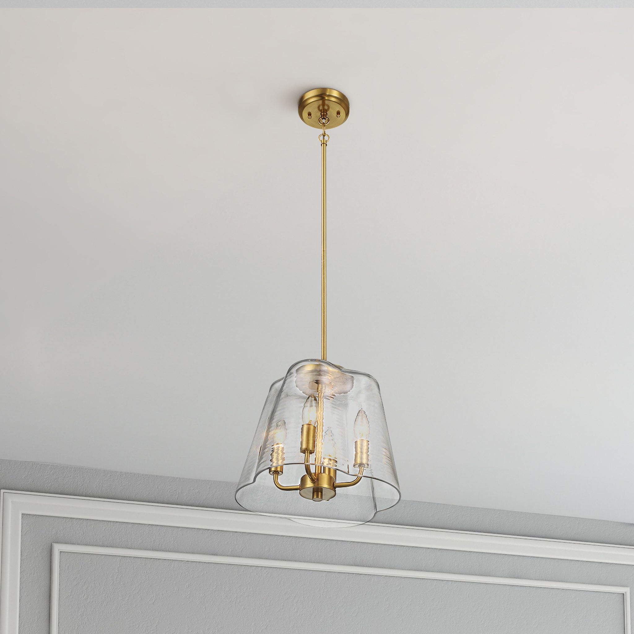 Soiree Four Candle Lights Pendant With Clear Glass - Satin Brass - MidinMod