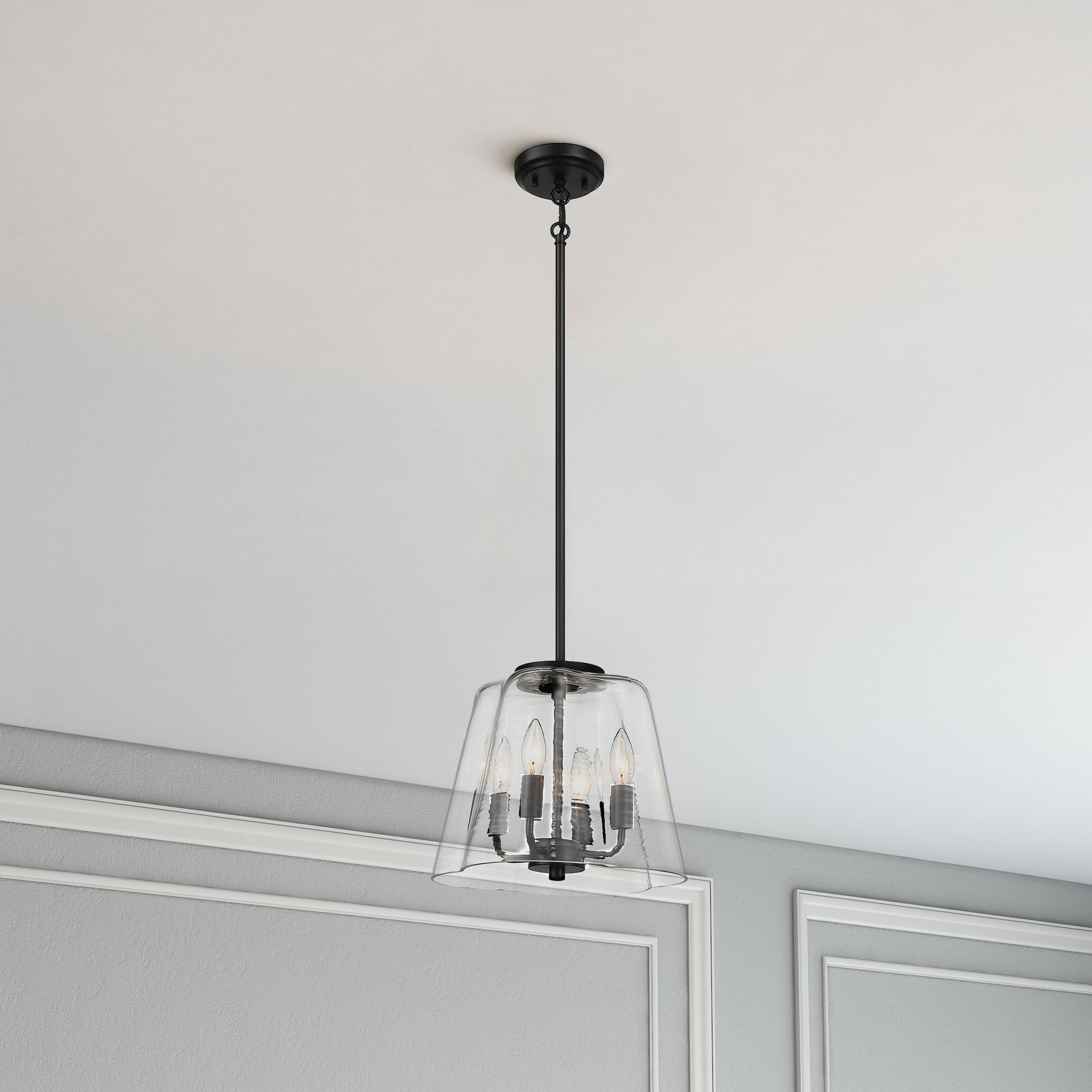 Soiree Four Candle Lights Pendant With Clear Glass - Black Finish - MidinMod