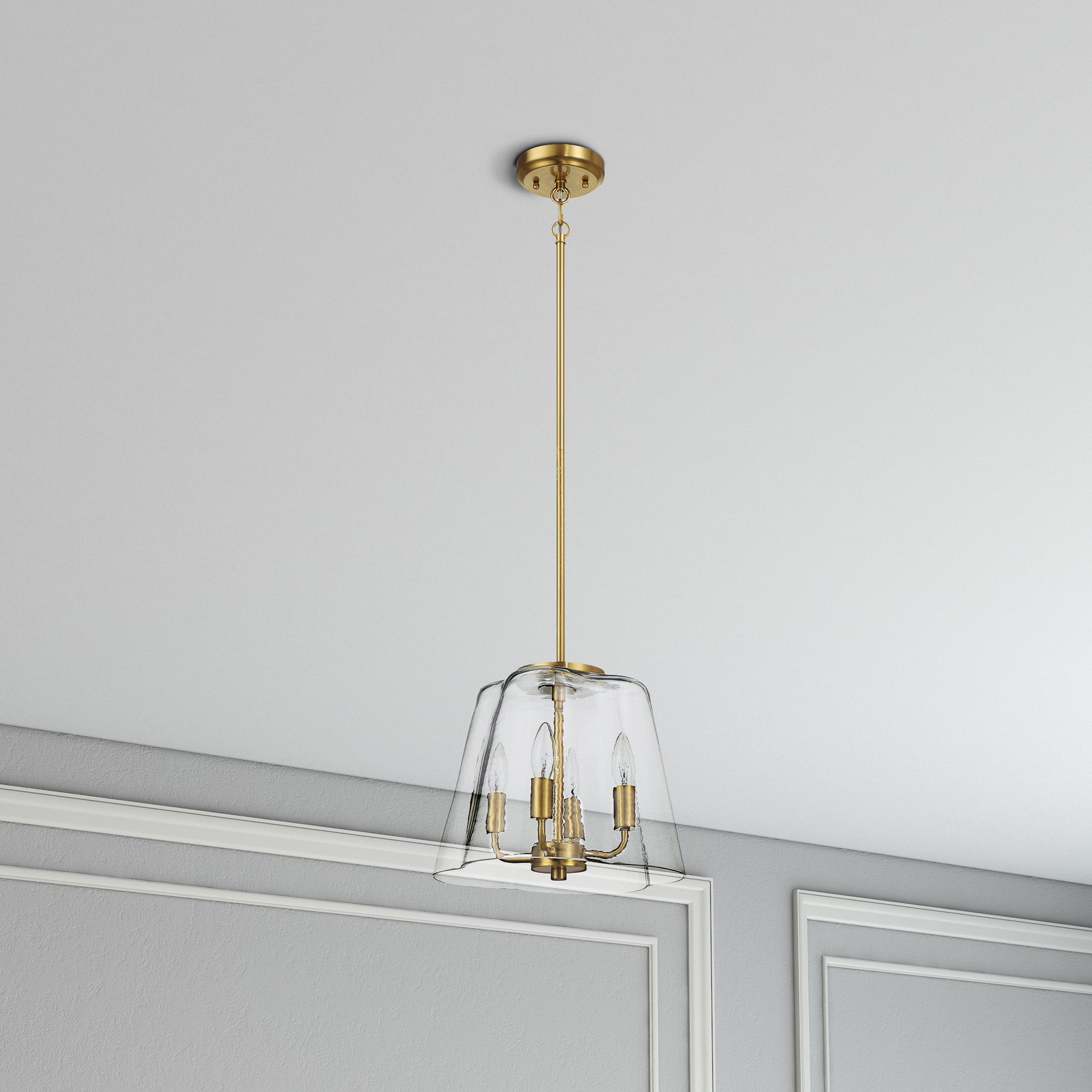 Soiree Four Candle Lights Pendant With Clear Glass - Satin Brass - MidinMod