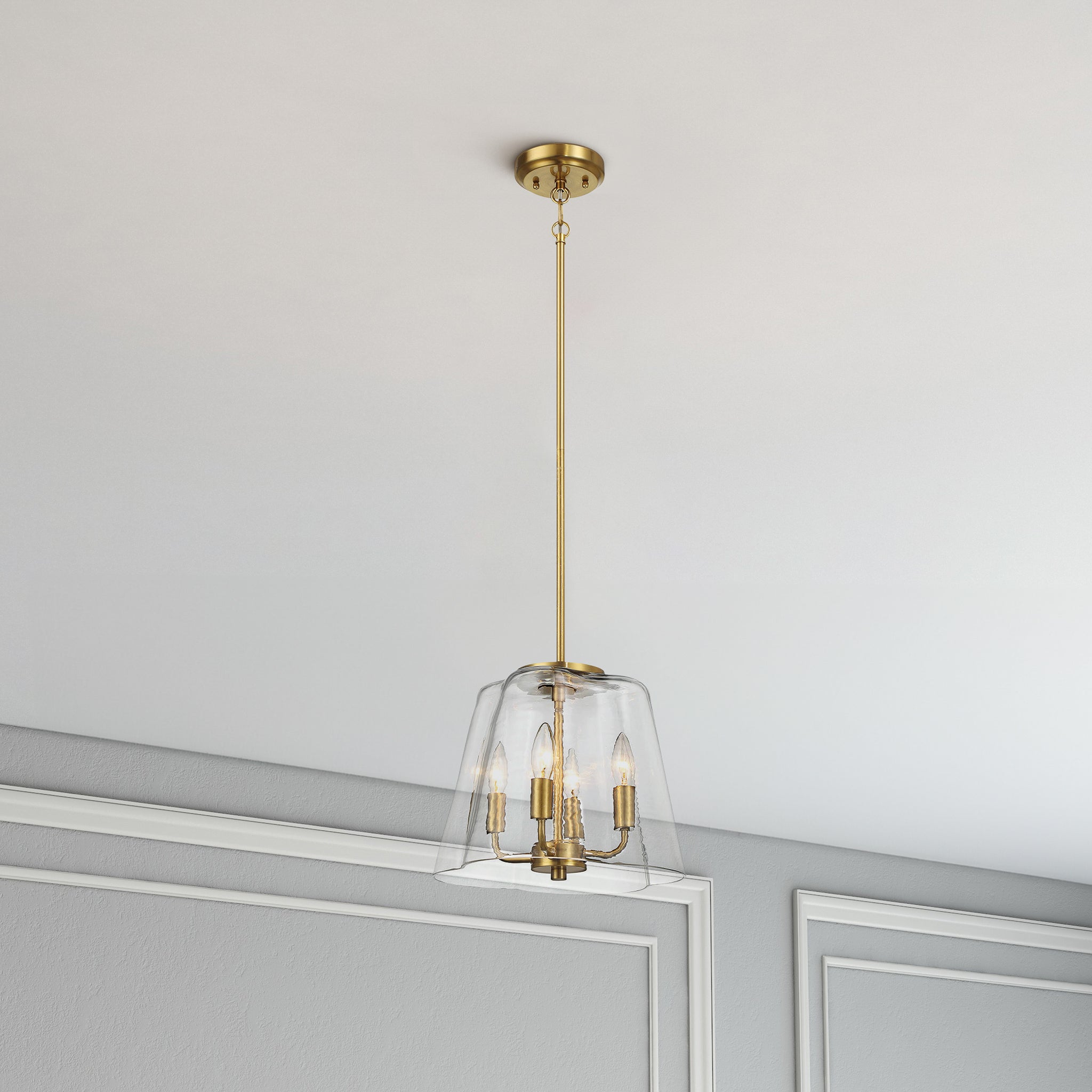 Soiree Four Candle Lights Pendant With Clear Glass - Satin Brass - MidinMod