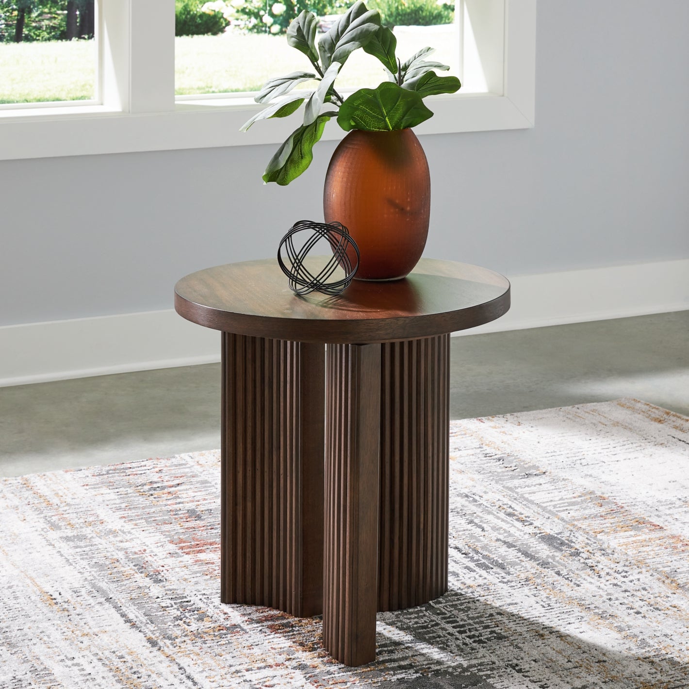 Korestone Round End Table - Brown