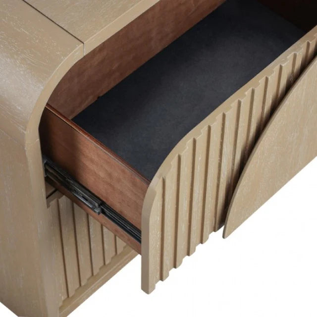 Tangentry Modern Natural Rubberwood Nightstand with USB Ports