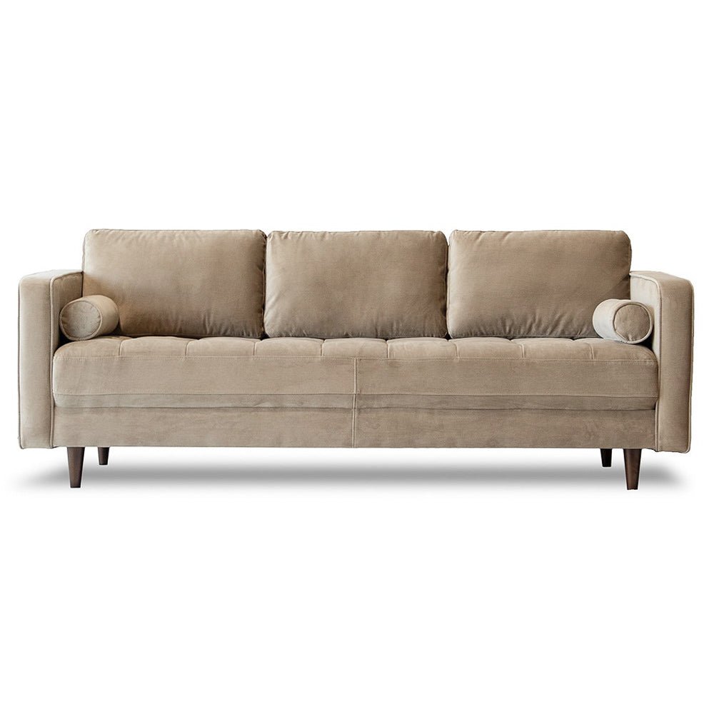 Tessa Taupe Velvet Sofa 84" - MidinMod Houston Tx Mid Century Furniture Store - Sofas 1