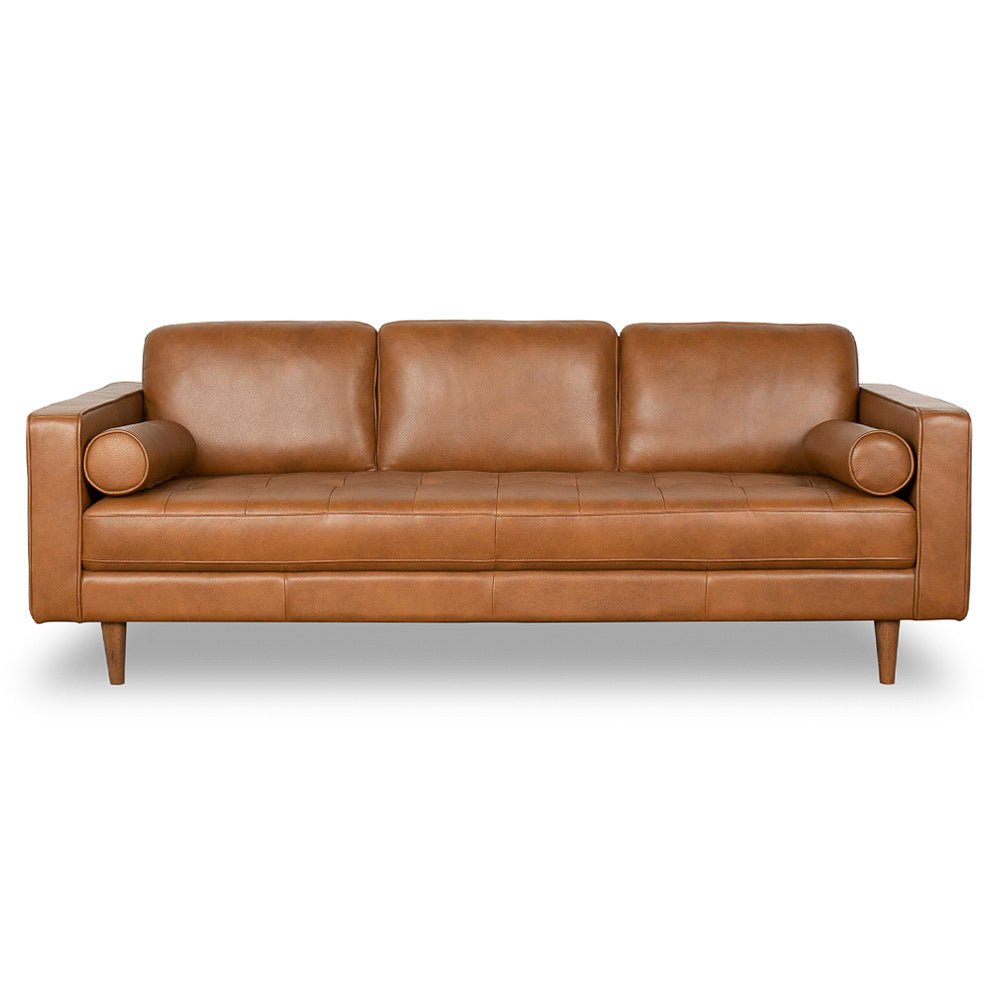 Tessa Genuine Leather Tan Sofa - MidinMod