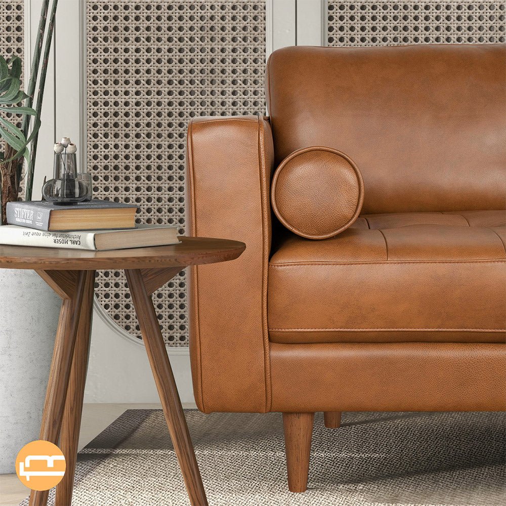 Tessa Genuine Leather Tan Sofa - MidinMod