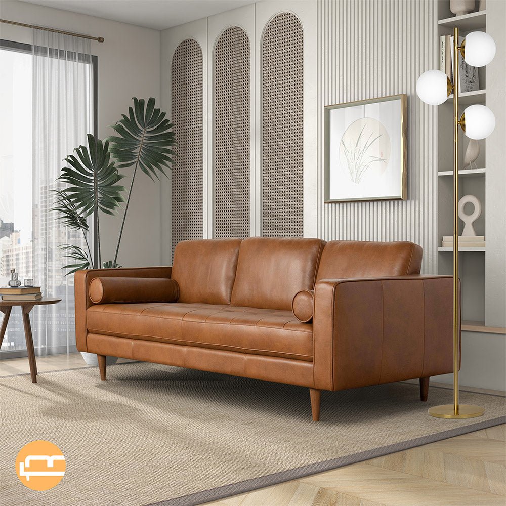 Tessa Genuine Leather Tan Sofa - MidinMod