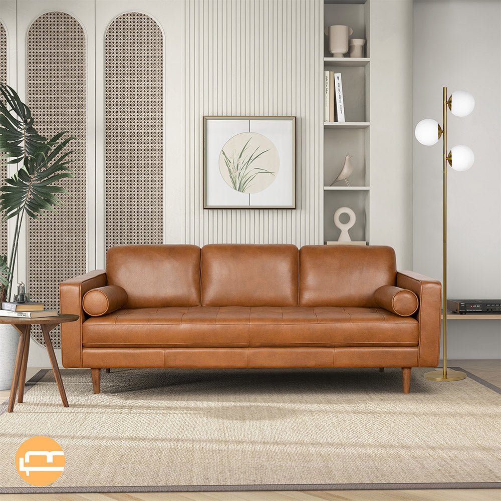 Tessa Genuine Leather Tan Sofa - MidinMod