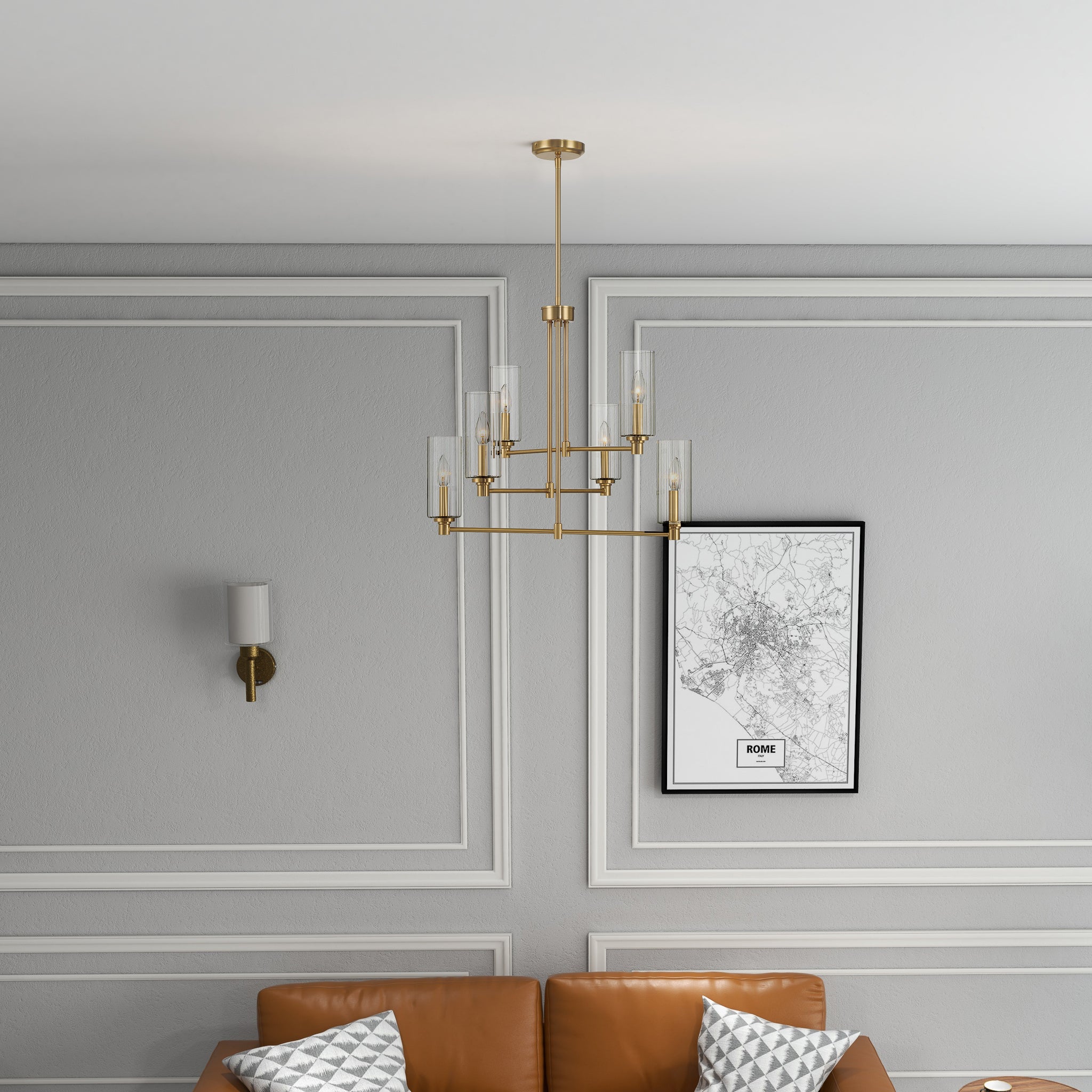 Timeless Six Lights Chandelier With Clear Ribbed Glass - Satin Brass - MidinMod