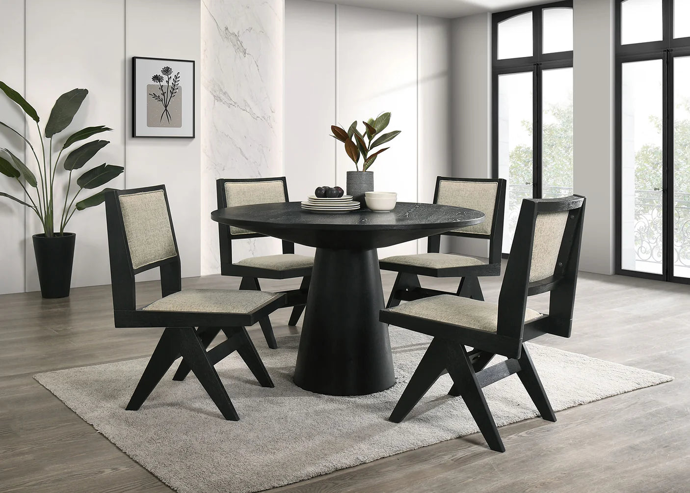 Tottenham Light Gray and Black Side Chair (Set of 2) | Contemporary Fabric Dining Chairs | MdinMod