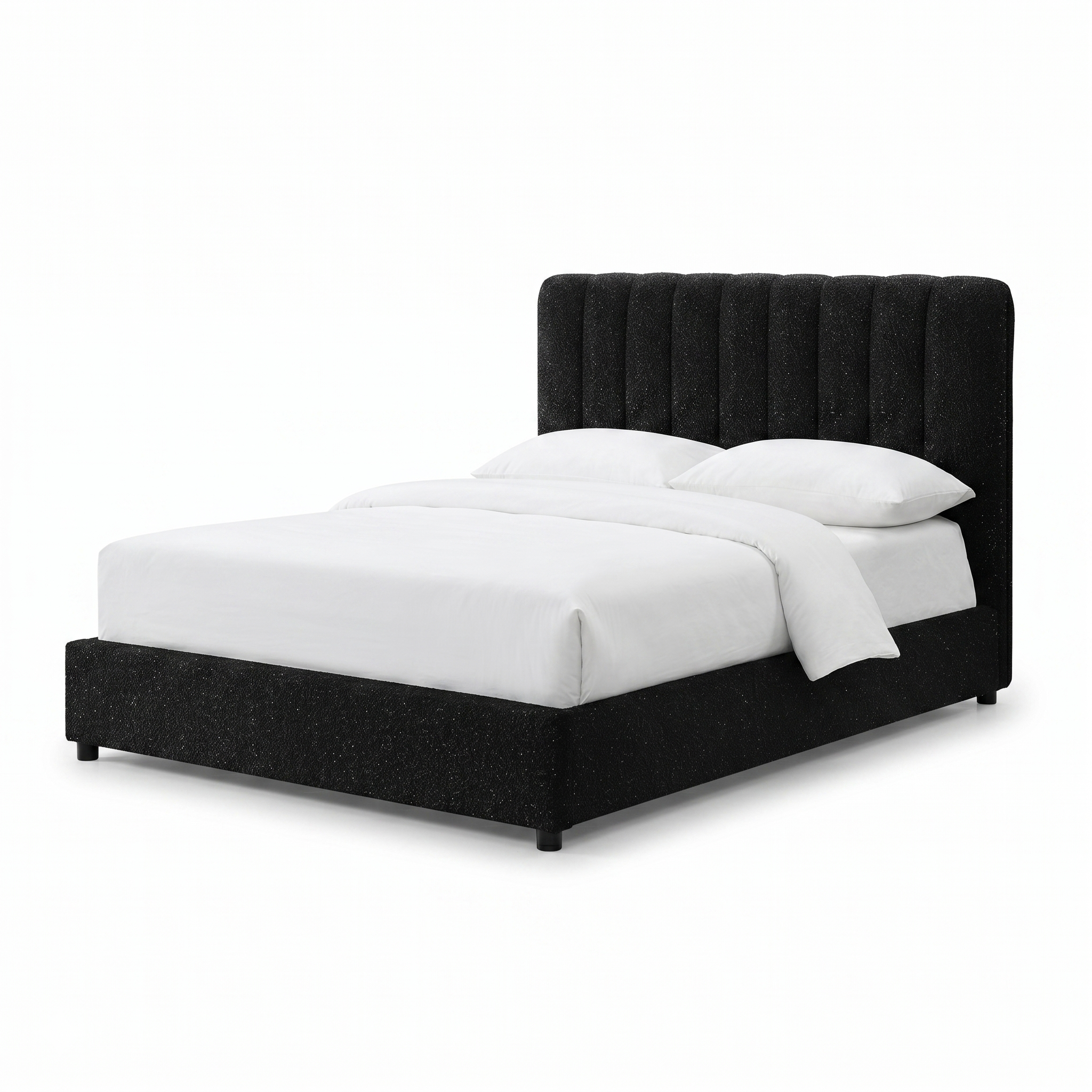 Traverso Black Queen Bed | Contemporary Boucle-Chenille Vertical Channel Bed Frame | MidinMod