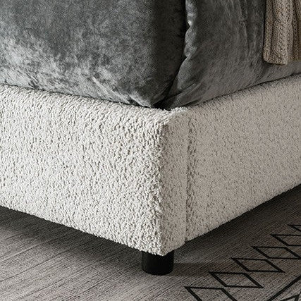 Traverso White Eastern King Bed | Contemporary Boucle Platform Bed | MidinMod