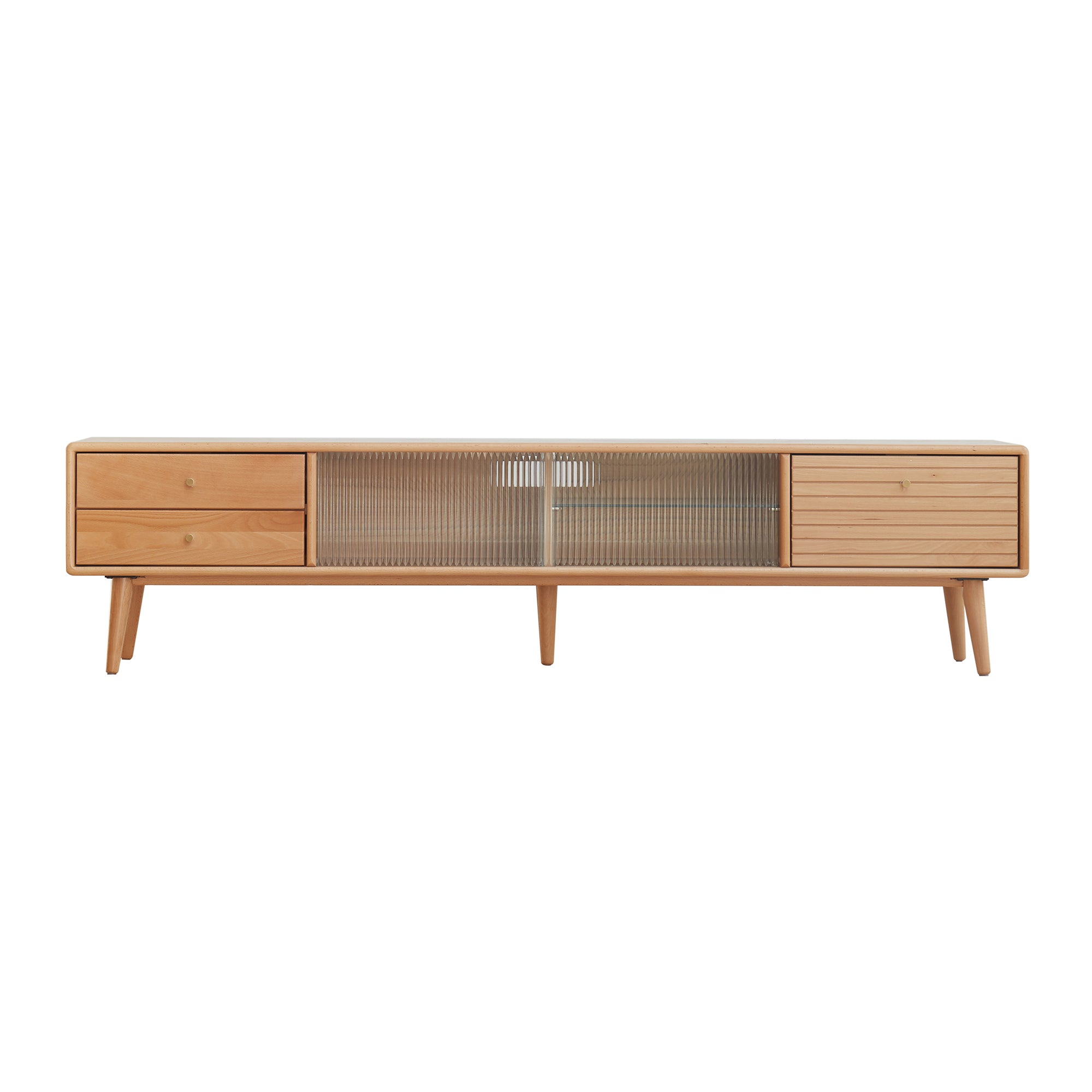 North American Oak TV Cabinet with Glass Doors and Pull-Out Storage
