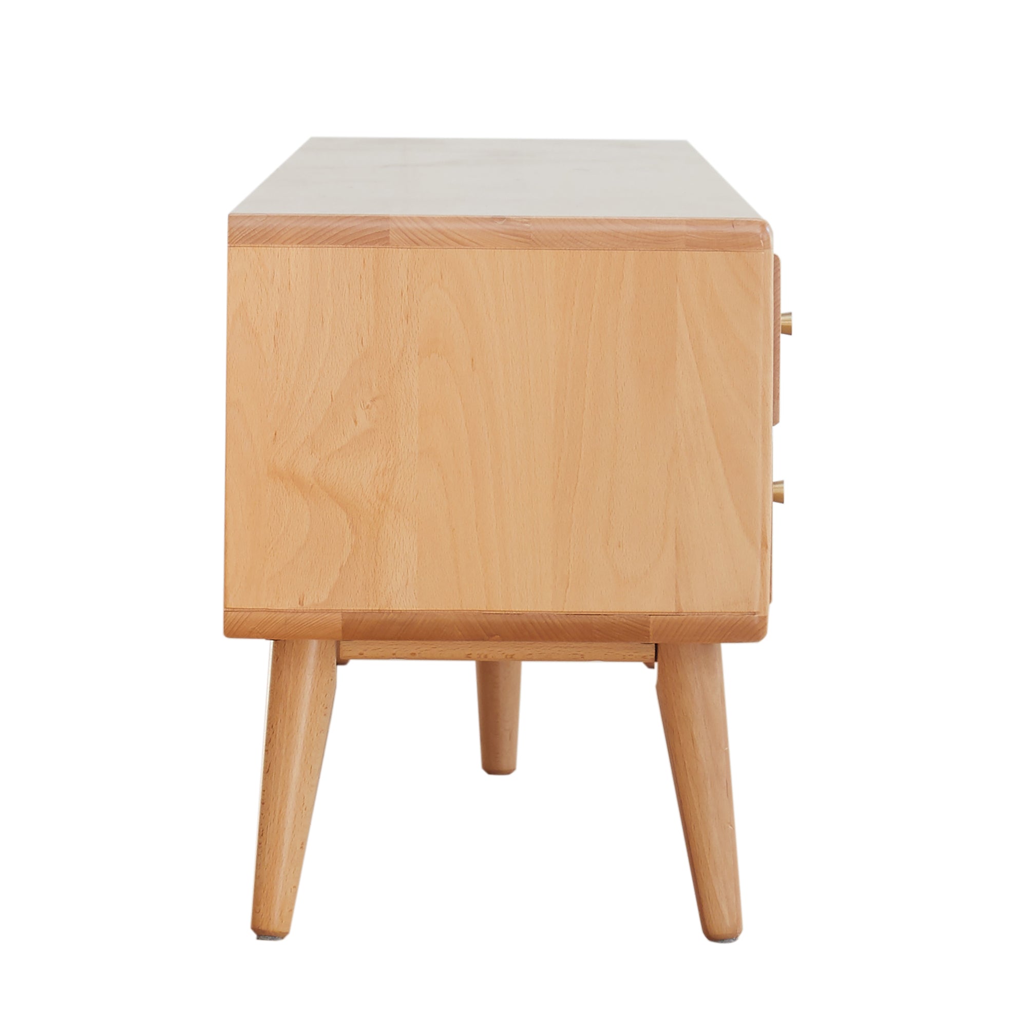 North American Oak TV Cabinet with Glass Doors and Pull-Out Storage