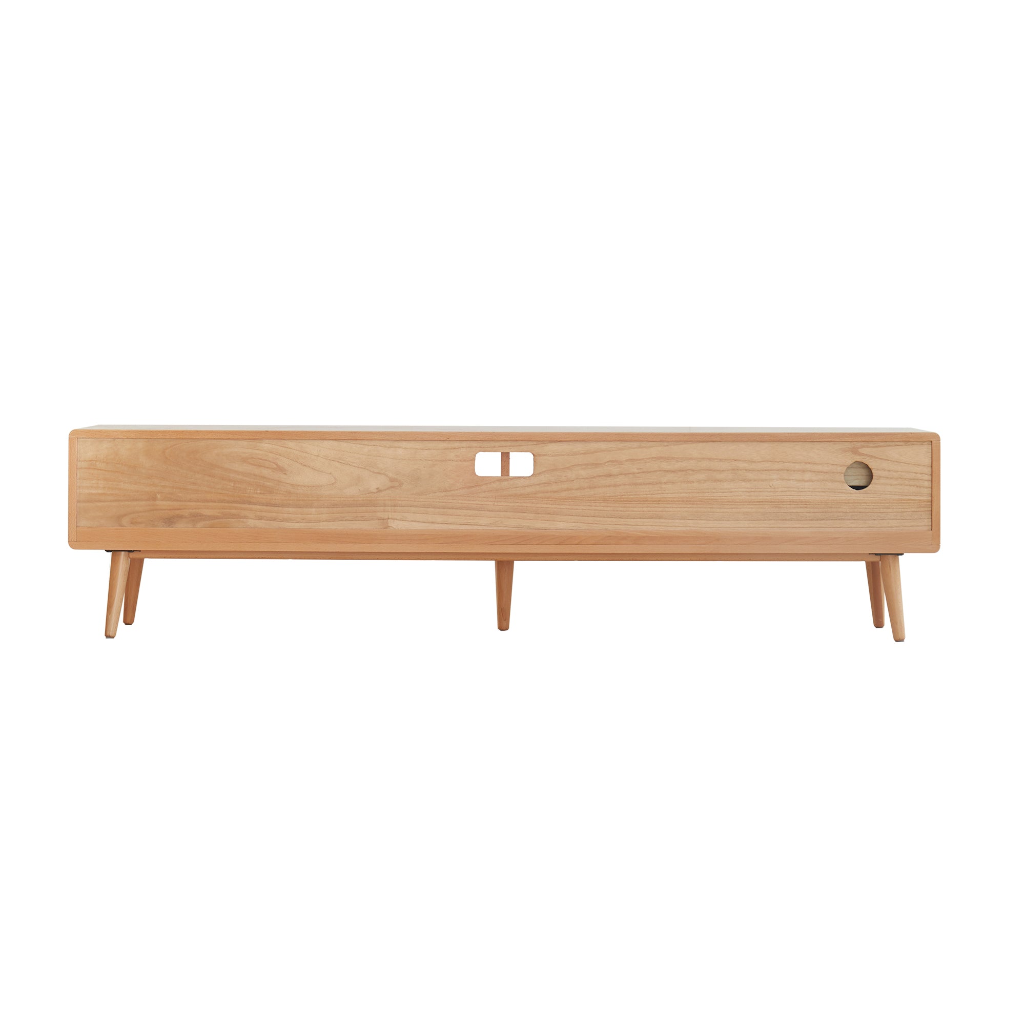 North American Oak TV Cabinet with Glass Doors and Pull-Out Storage