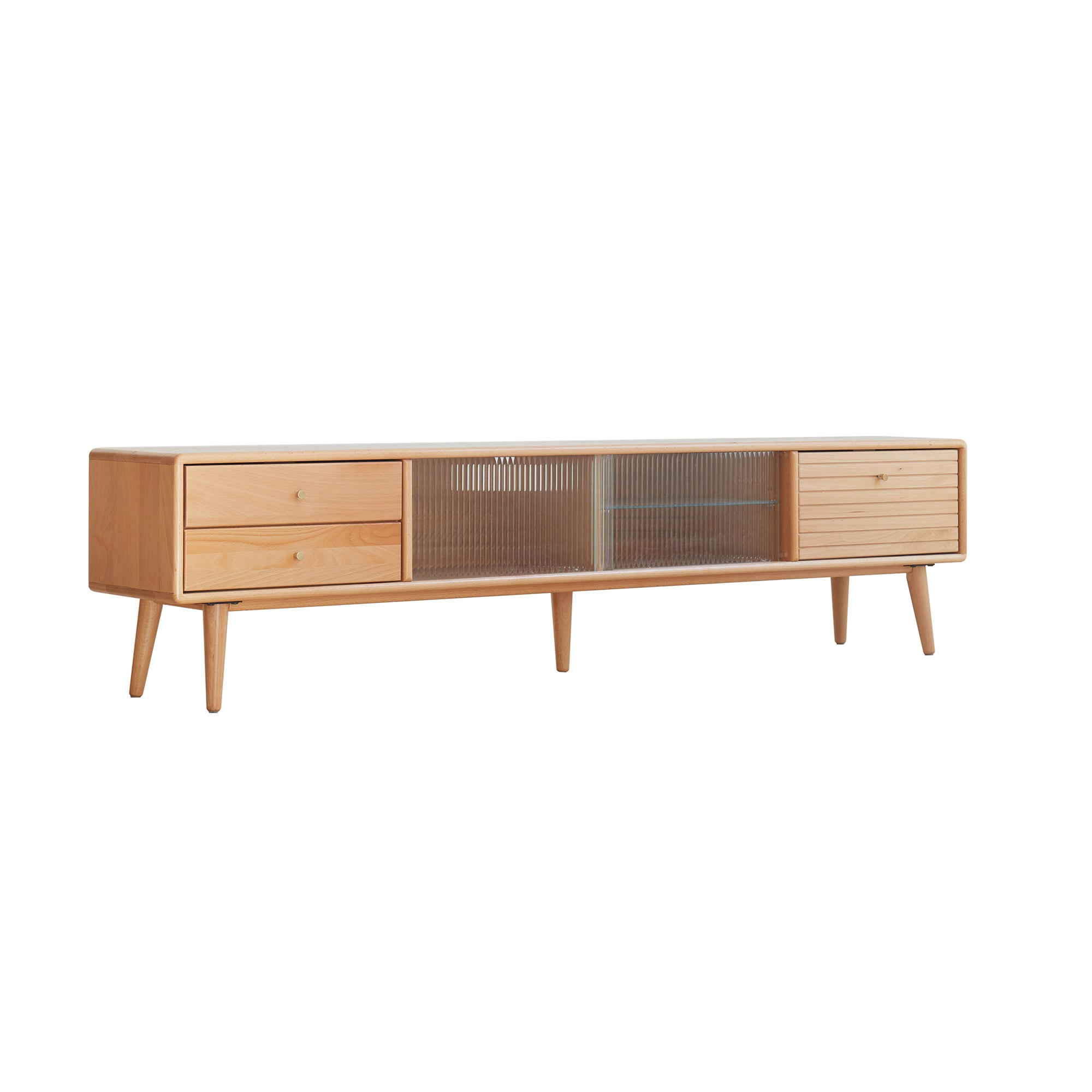 North American Oak TV Cabinet with Glass Doors and Pull-Out Storage