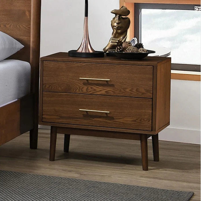 Tromso Walnut Nightstand | Mid-Century Modern Solid Wood Bedside Table | MidinMod