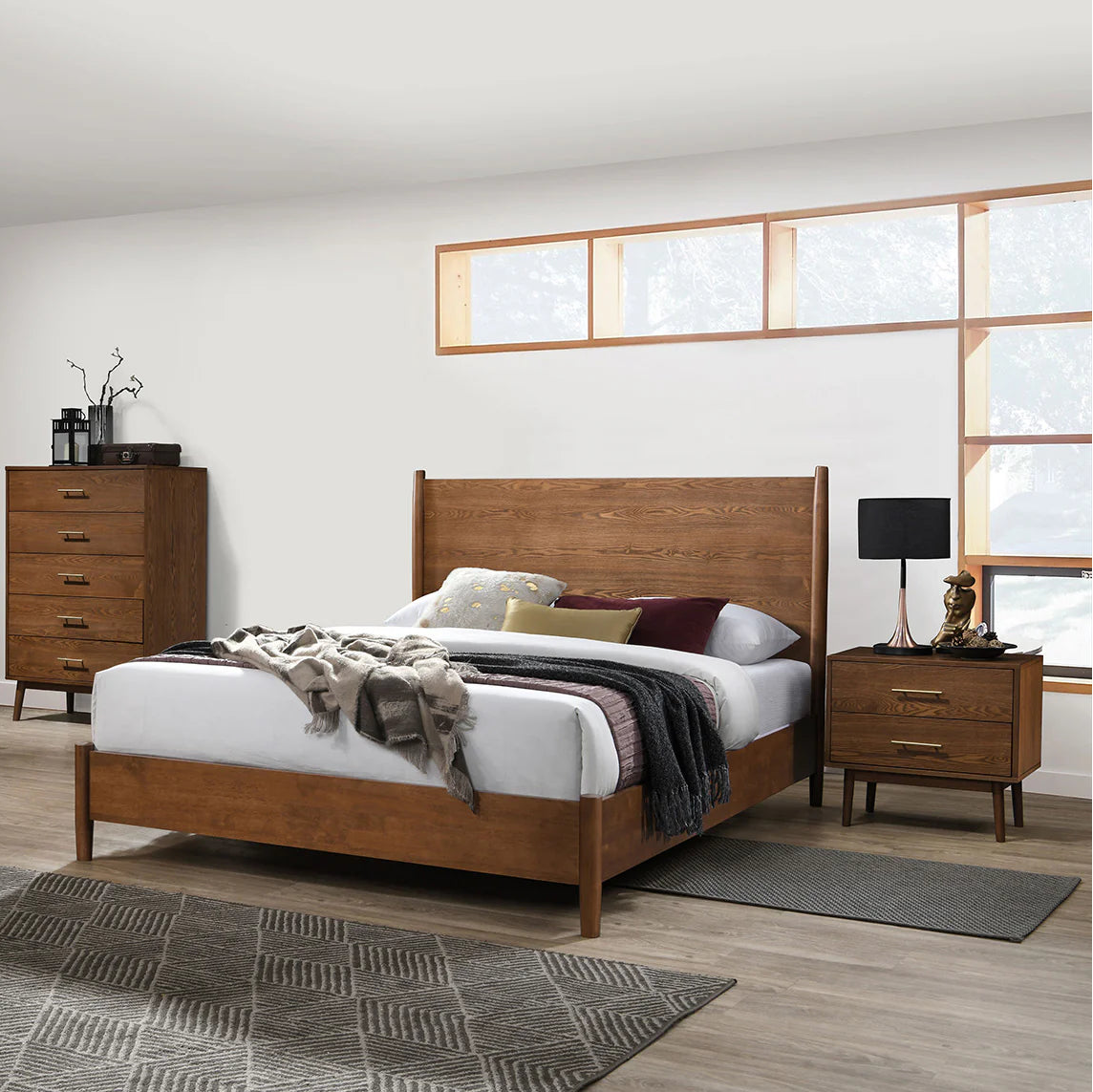 Tromso Walnut Nightstand | Mid-Century Modern Solid Wood Bedside Table | MidinMod
