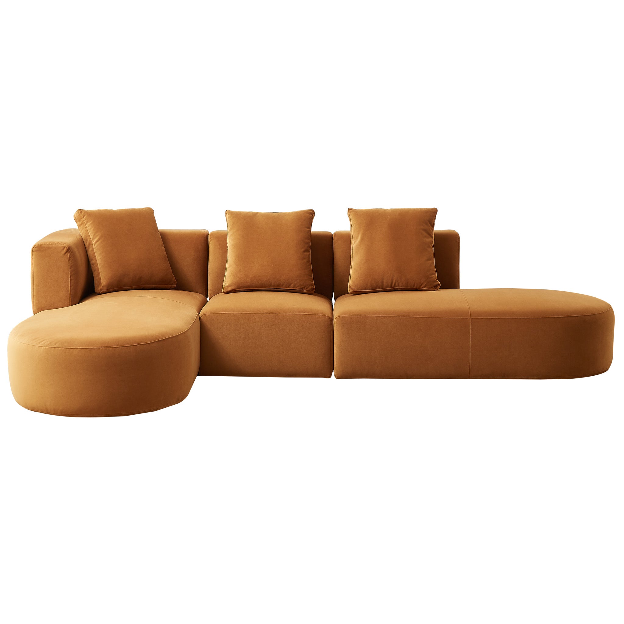 Ulsan Cognac Velvet Sectional Left Facing Chaise - MidinMod