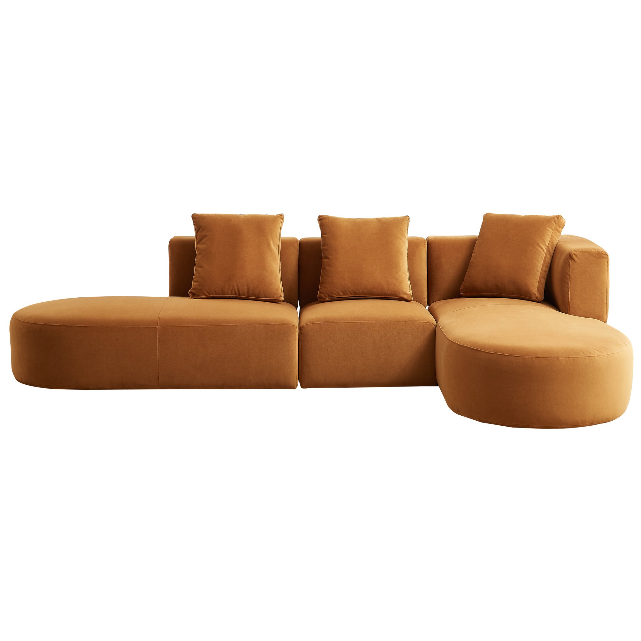 Ulsan Cognac Velvet Sectional Right Facing Chaise - MidinMod